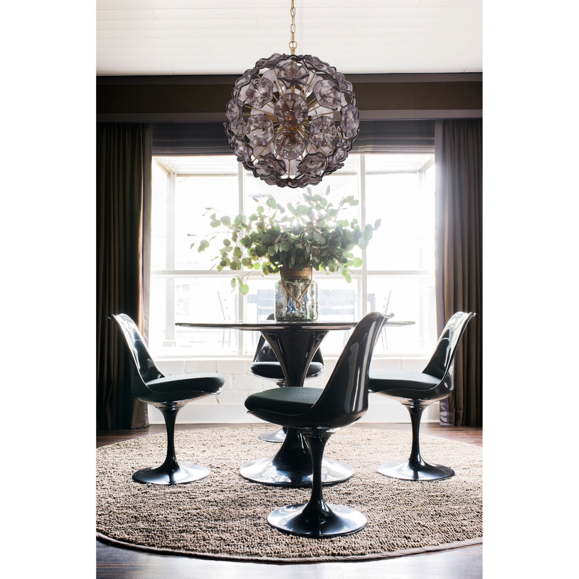 Esme 9 Light Aged Brass Pendant Floral Glass Petals Smoked 22.5"W x 25.25"H x 22.5"D