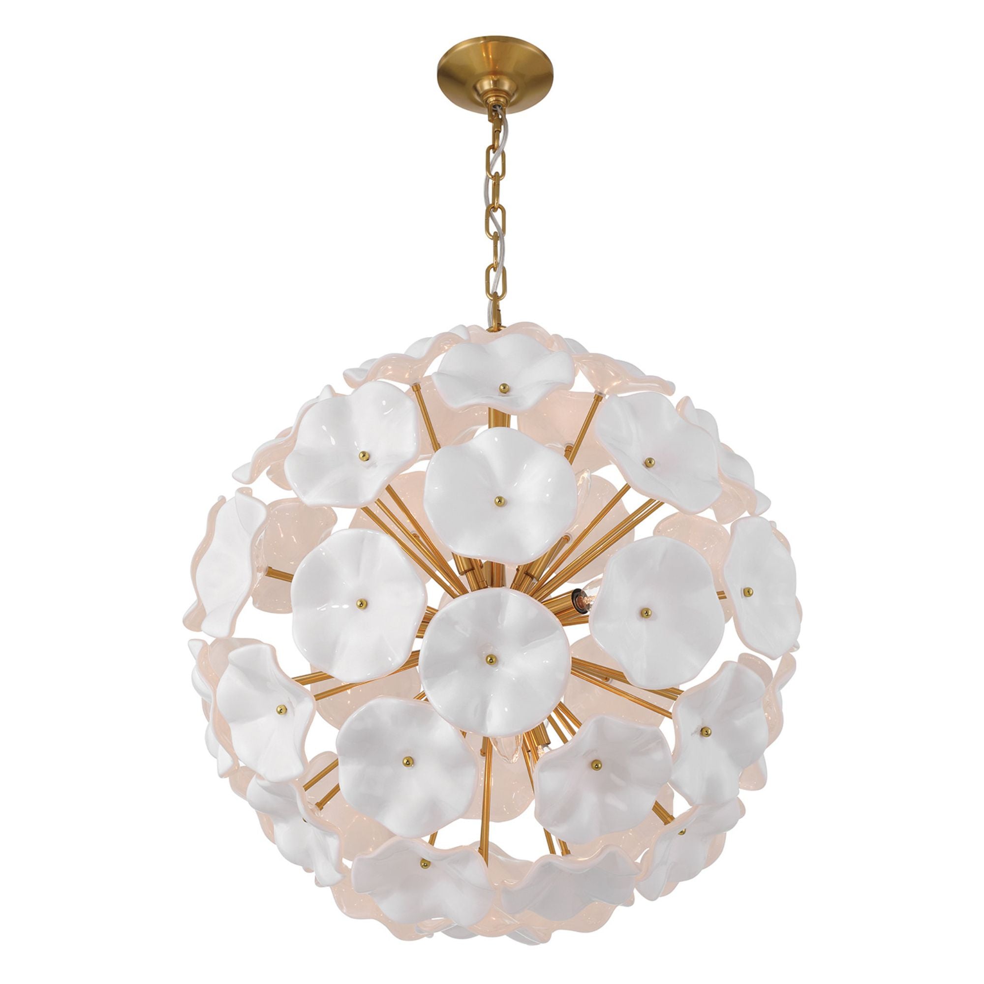 Esme 9 Light Aged Brass Pendant Floral Glass Petals White 22.5"W x 25.25"H x 22.5"D