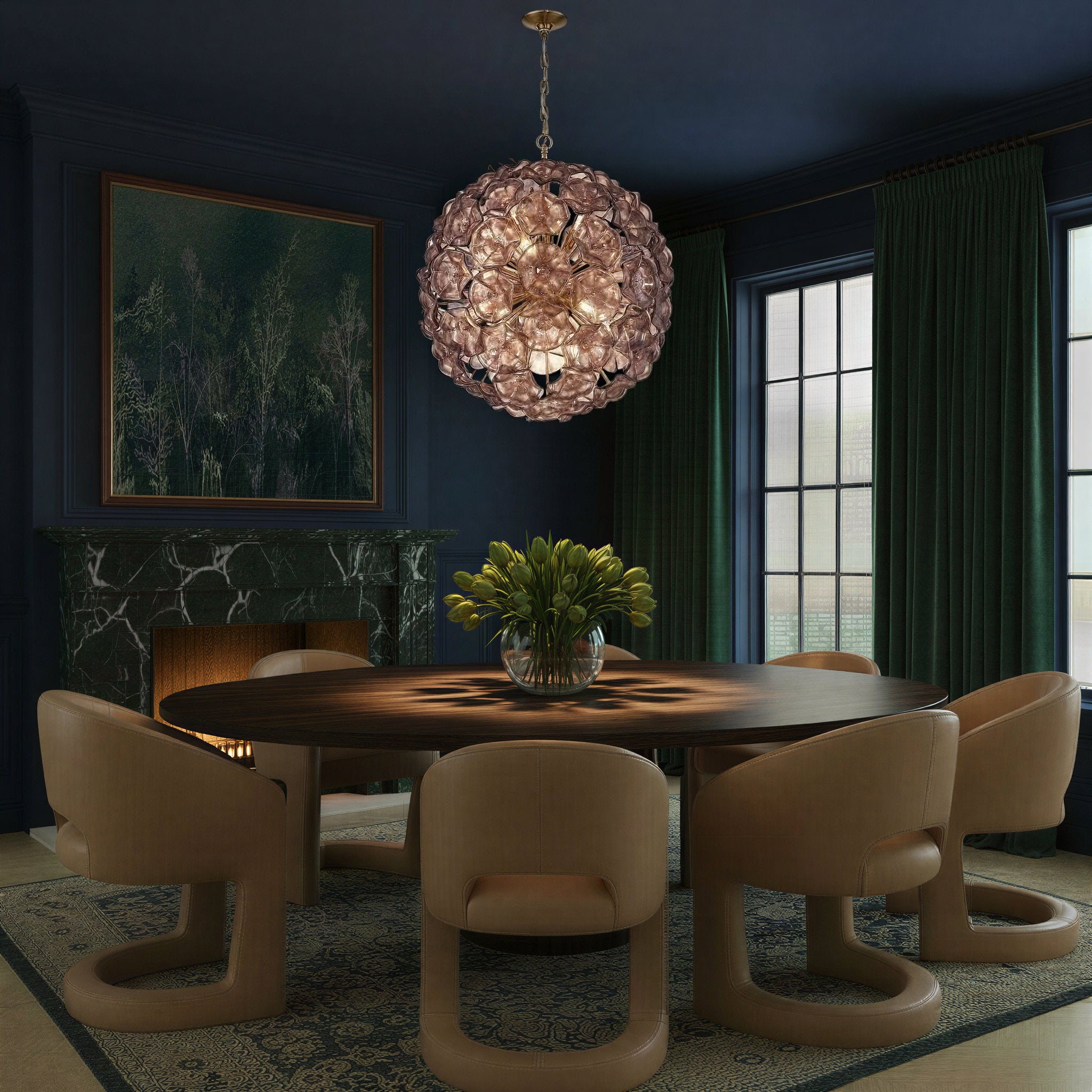 Esme 28'' Aged Brass Chandelier Purple 28"W x 30"H x 28"D