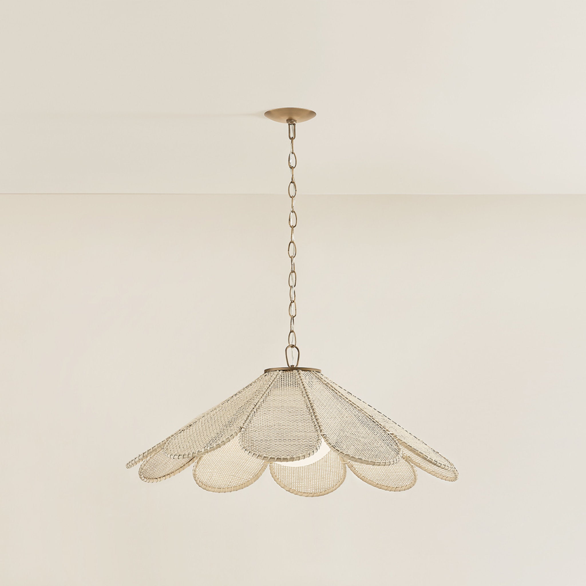 Petal 1-Light Pendant in Patina Brass by Lauren Liess 36.25W x 15.25H
