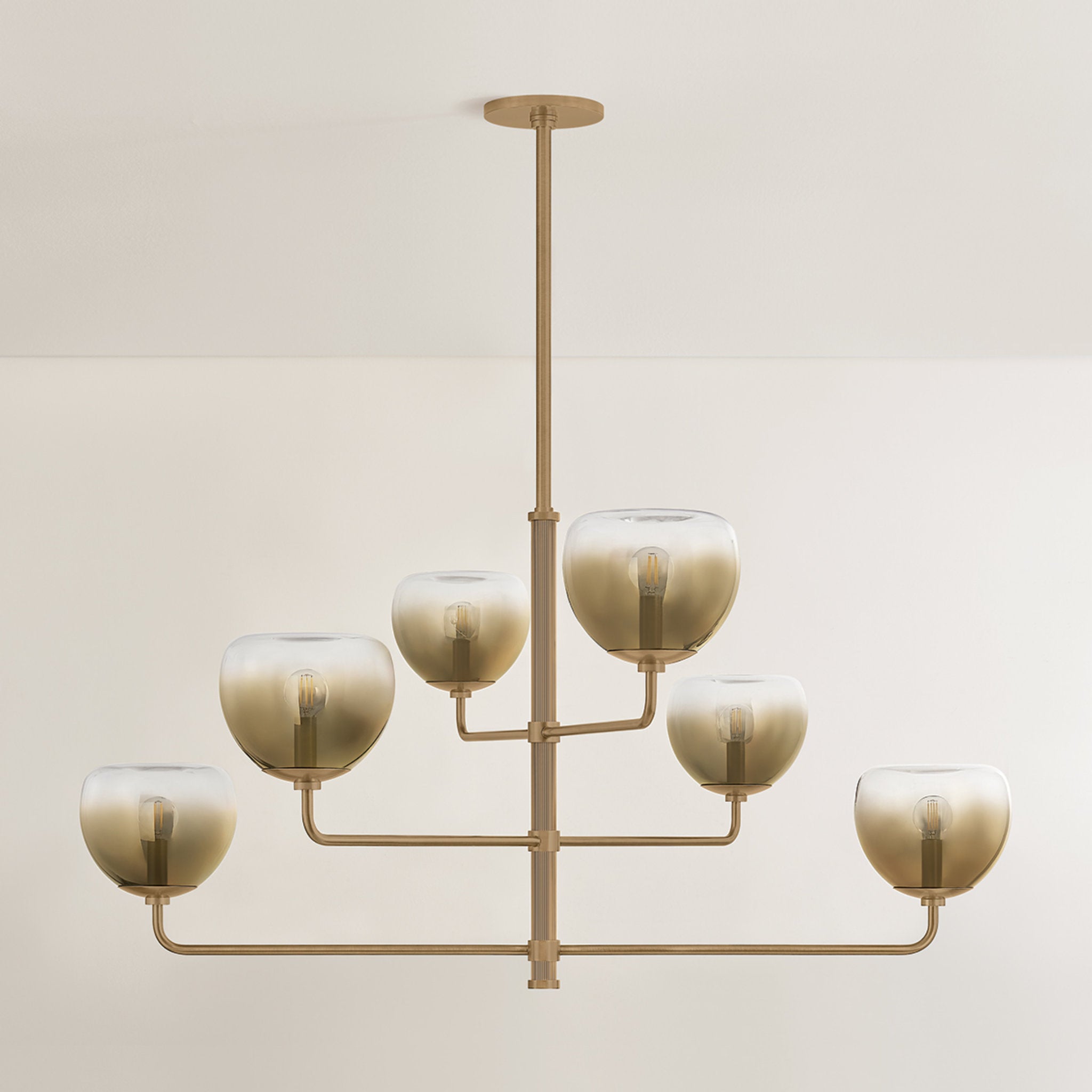 August 6-Light Chandelier in Patina Brass 45W x 22.75H