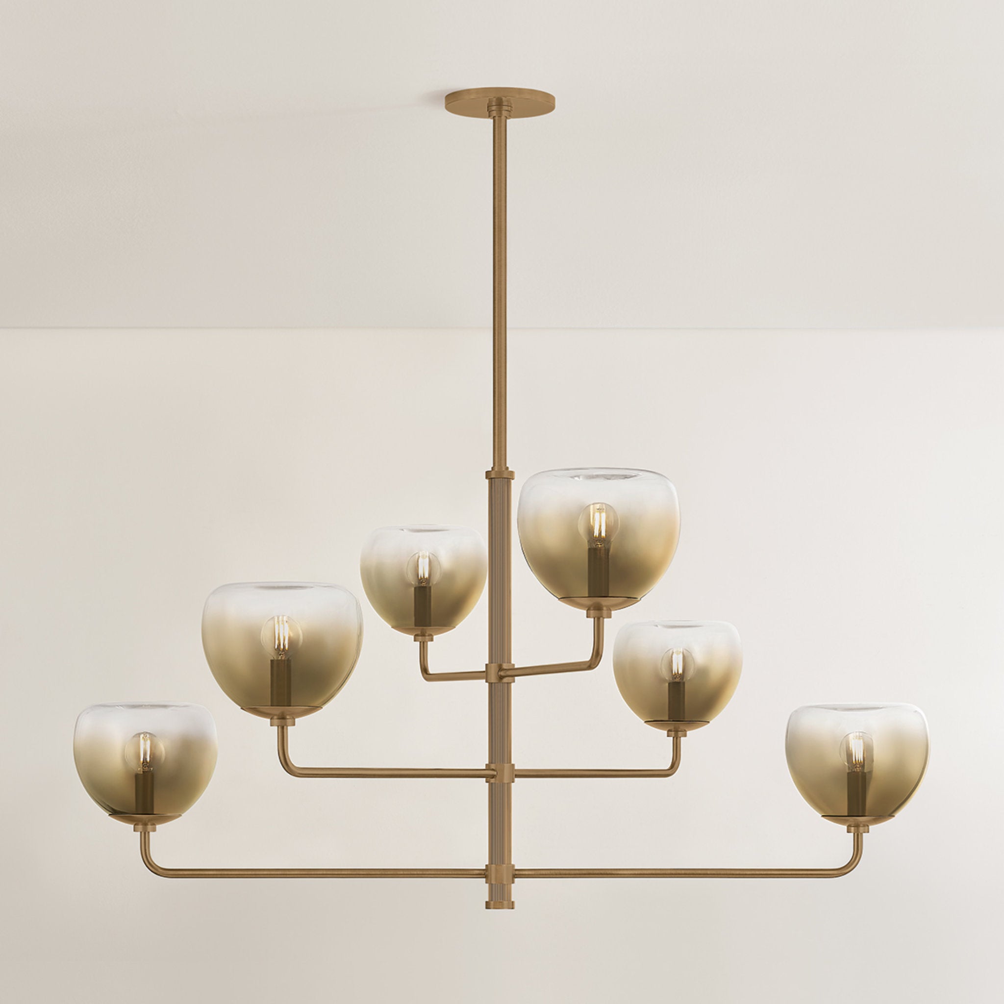 August 6-Light Chandelier in Patina Brass 45W x 22.75H