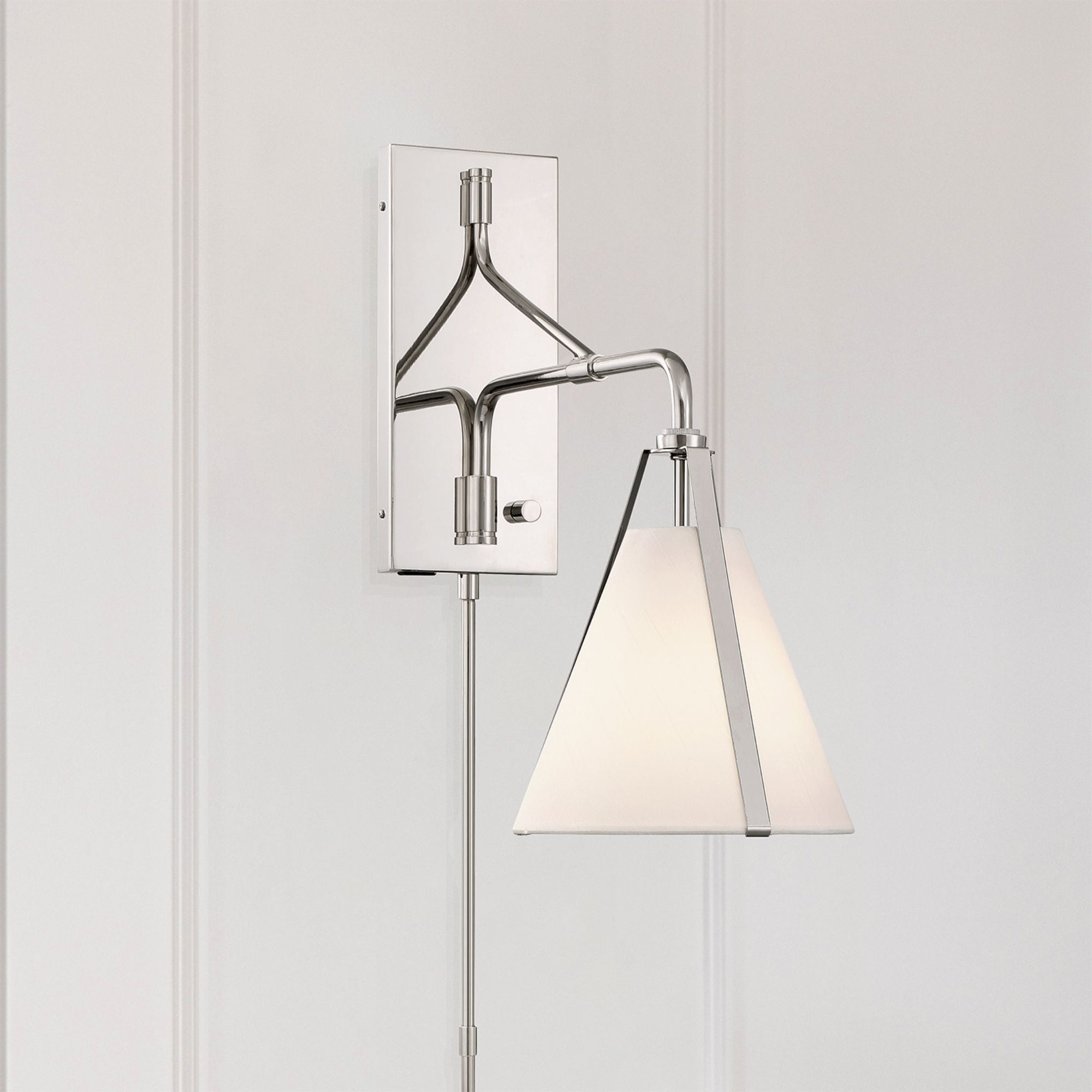 Fulton 1 Light Polished Nickel Task Sconce Silk Shade 8"W x 17.5"H x 18"D