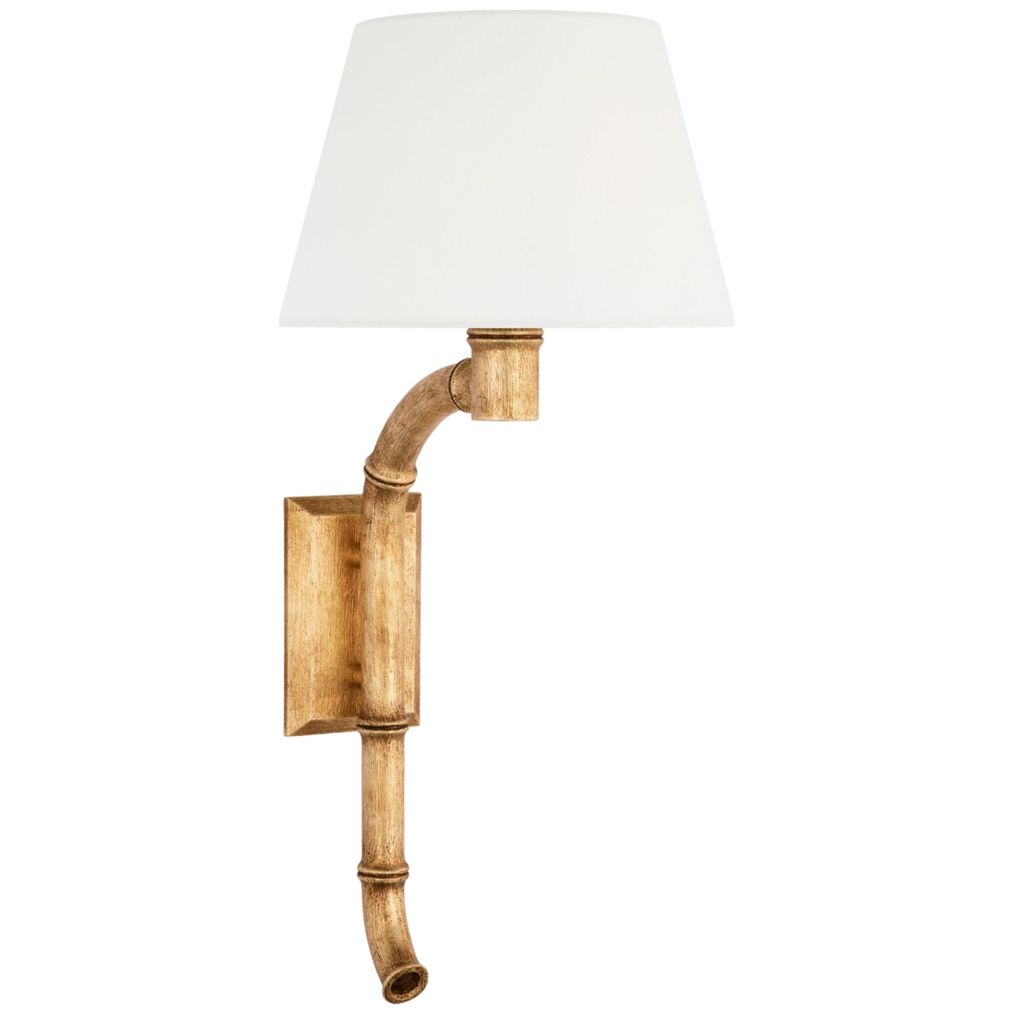 Fisher Weisman Alana 27" Curved Tail Sconce in Gilded Plaster with Linen Shade Wall Light W12" x H27"