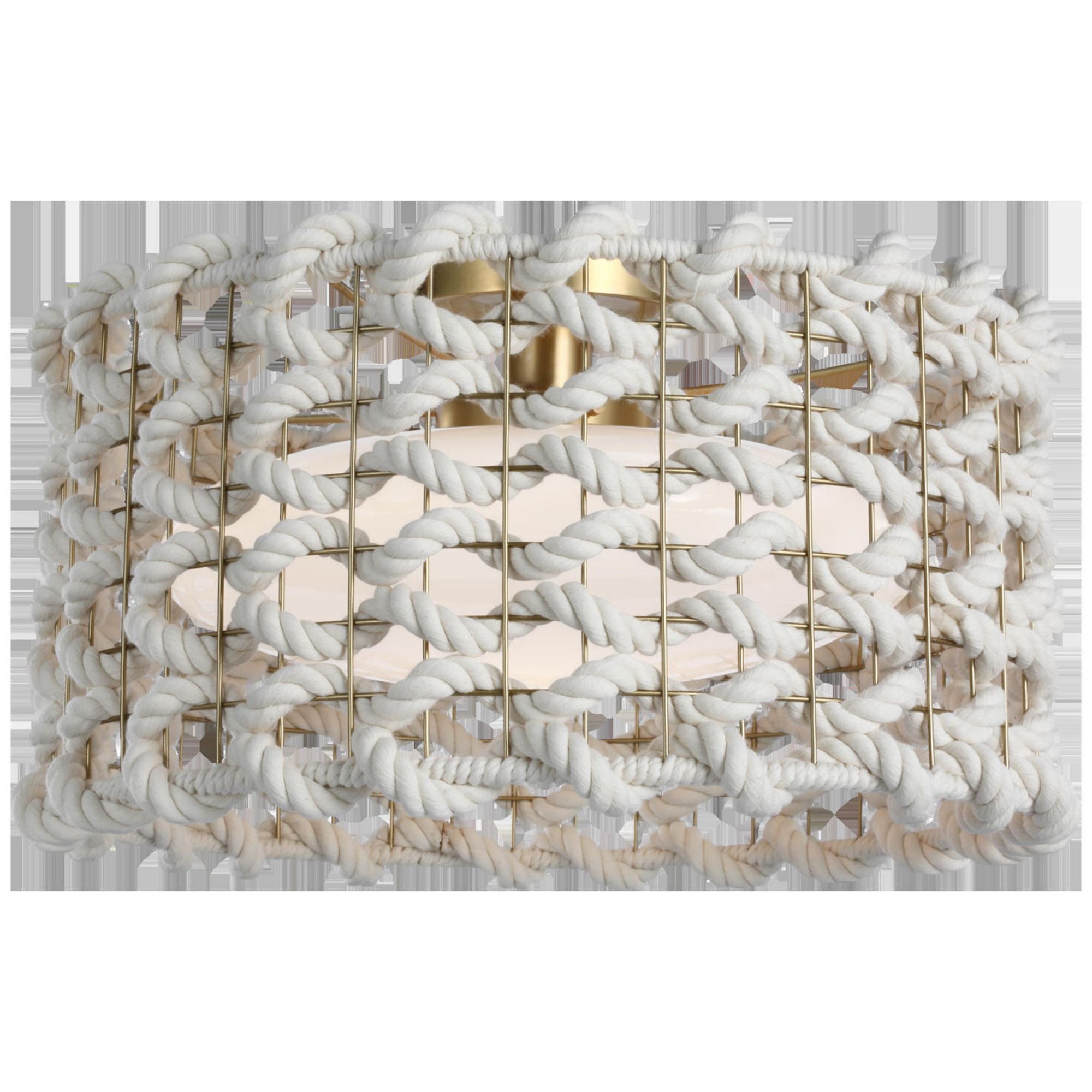 Fisher Weisman Catania 17" Flush Mount in Antique-Burnished Brass with Cream Braided Rope Ceiling Light W17.5" x H9.5"