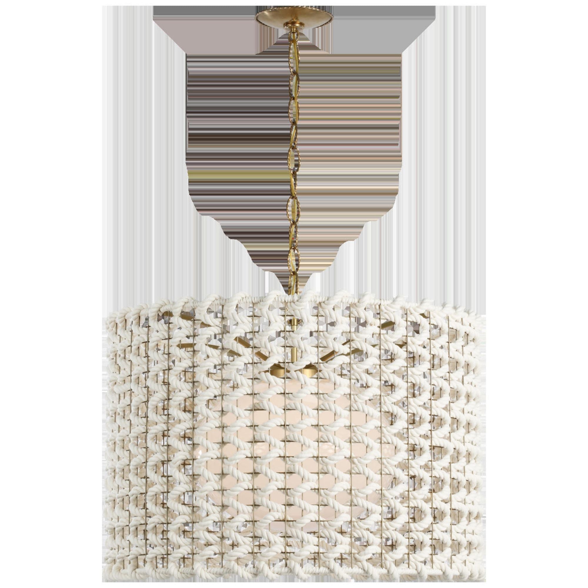 Fisher Weisman Catania 30" Hanging Shade in Antique-Burnished Brass with Cream Woven Rope Ceiling Light W30" x H21.5"