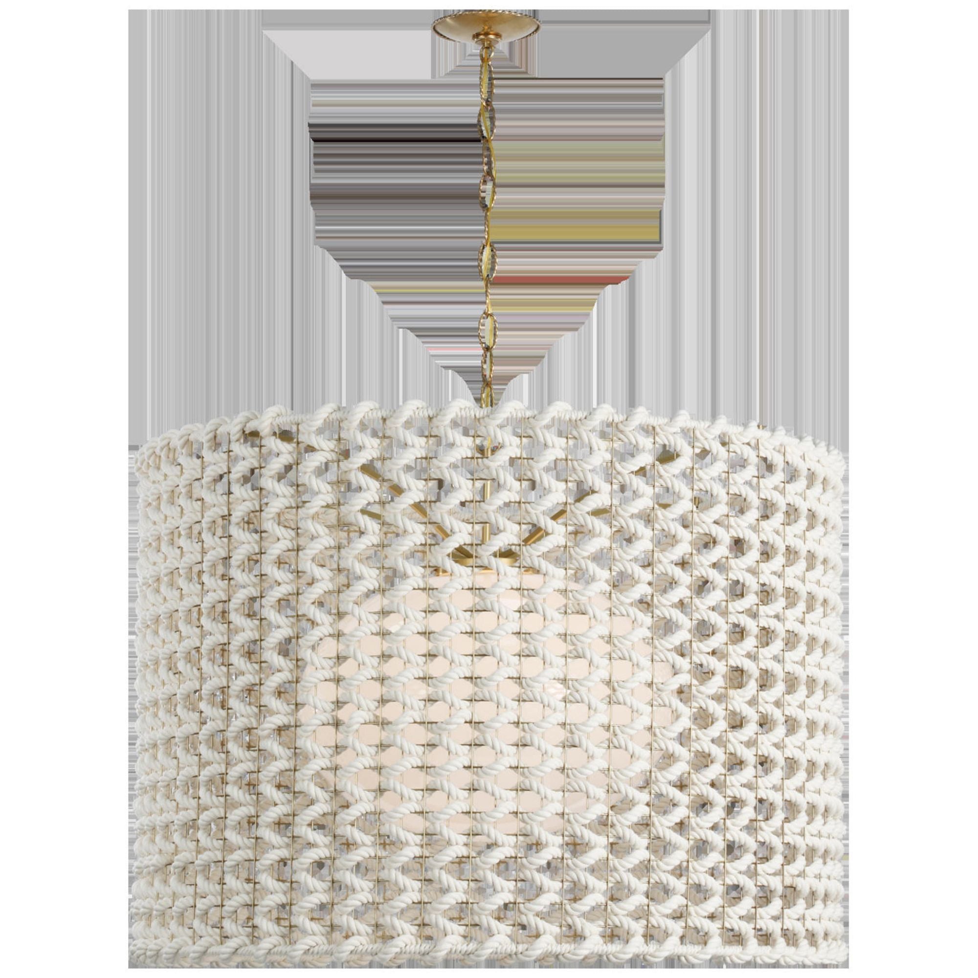 Fisher Weisman Catania 40" Hanging Shade in Antique-Burnished Brass with Cream Woven Rope Ceiling Light W40" x H29"
