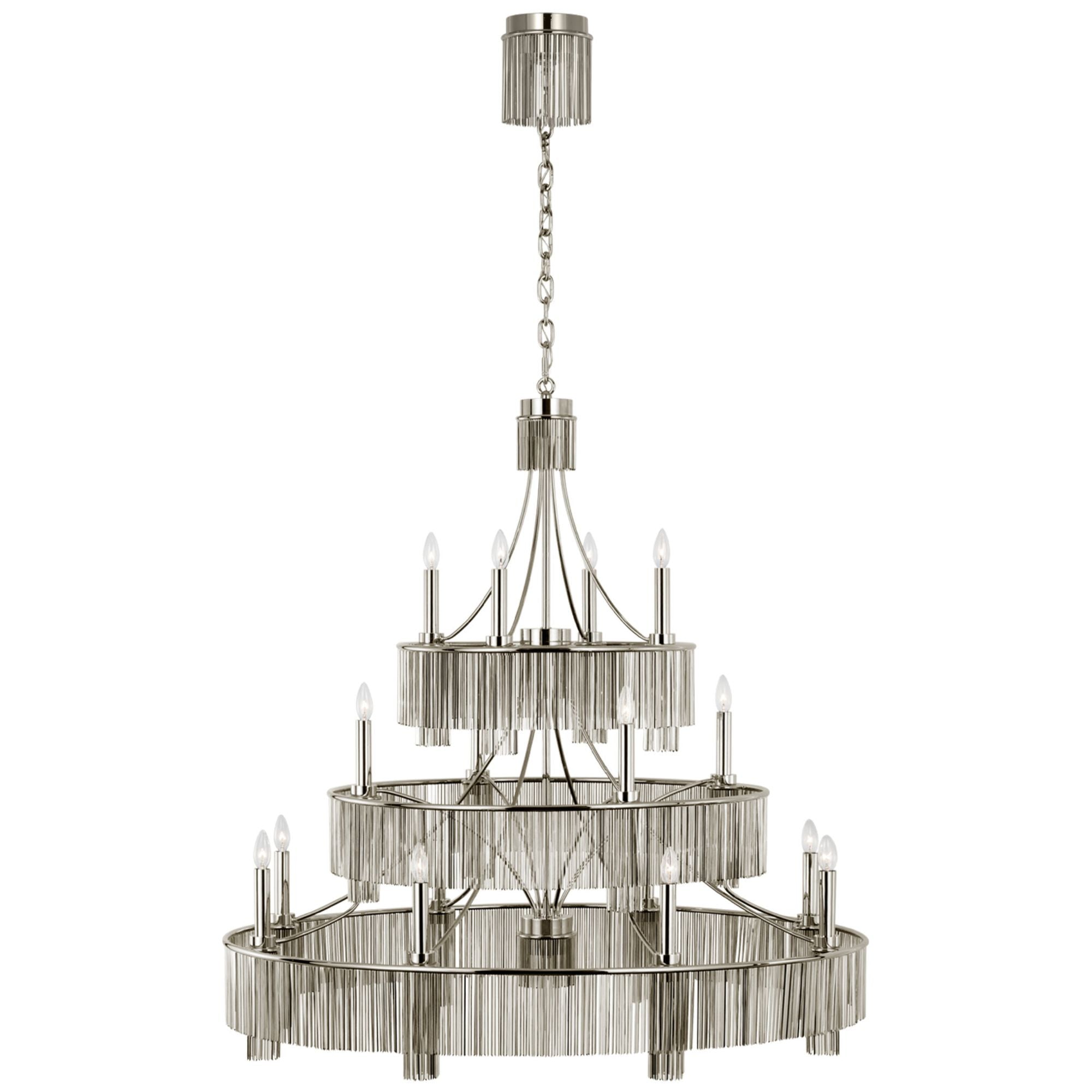 Fisher Weisman Sutton 50" Three Tier Chandelier  in Polished Nickel Ceiling Light W50.25" x H51.75"