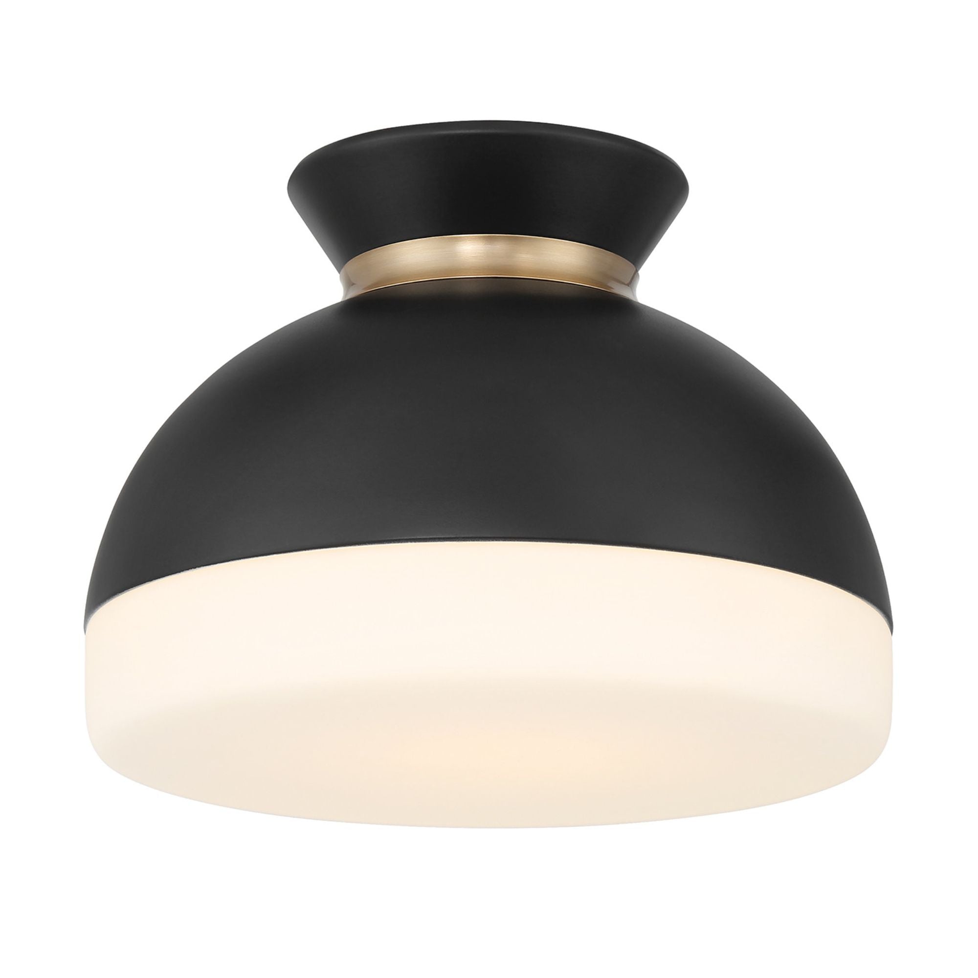 Brian Patrick Flynn Gidget 1 Light Matte Black + Vibrant Gold Flush Mount Glass Shade 10.25"W x 7.5"H x 10.25"D
