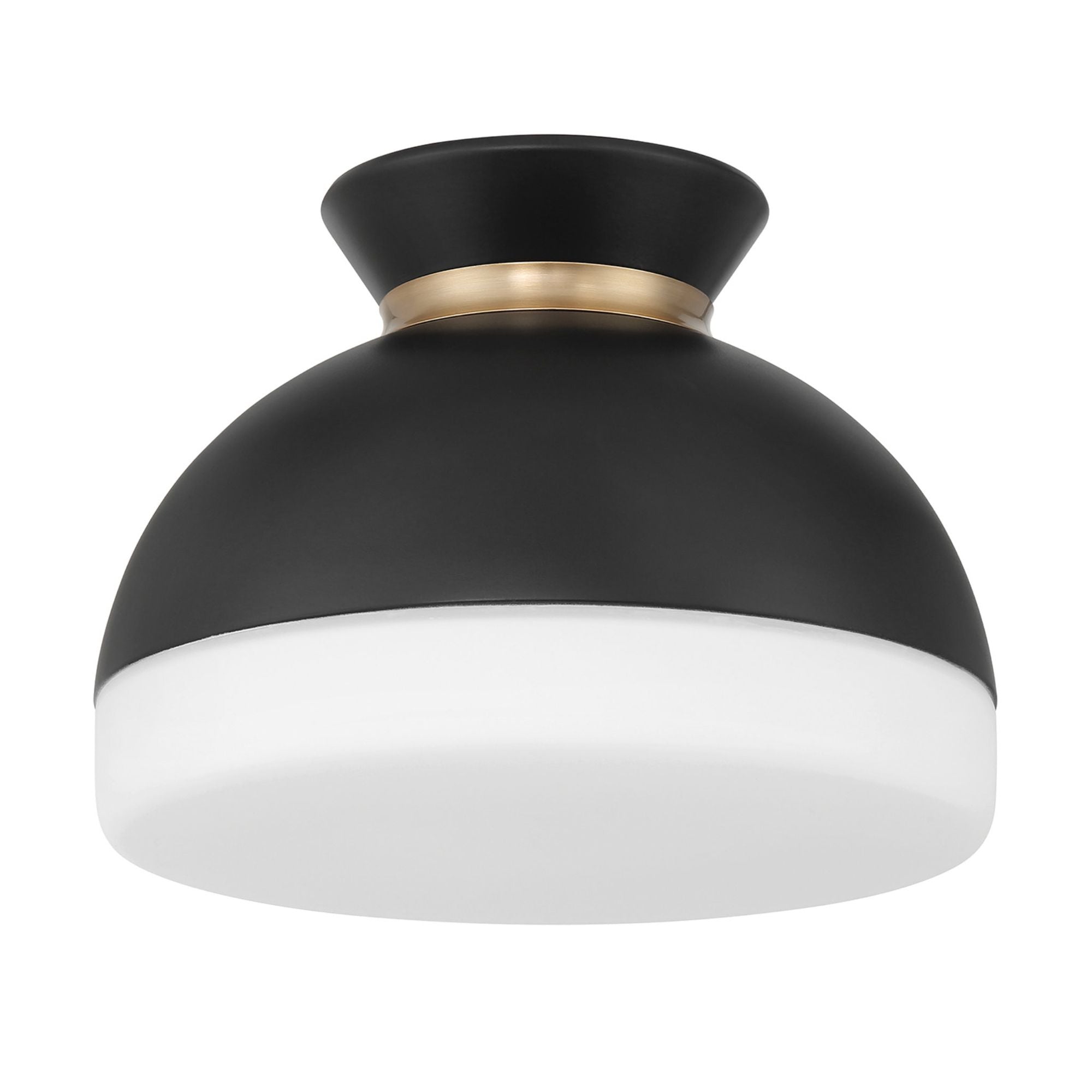 Brian Patrick Flynn Gidget 1 Light Matte Black + Vibrant Gold Flush Mount Glass Shade 10.25"W x 7.5"H x 10.25"D