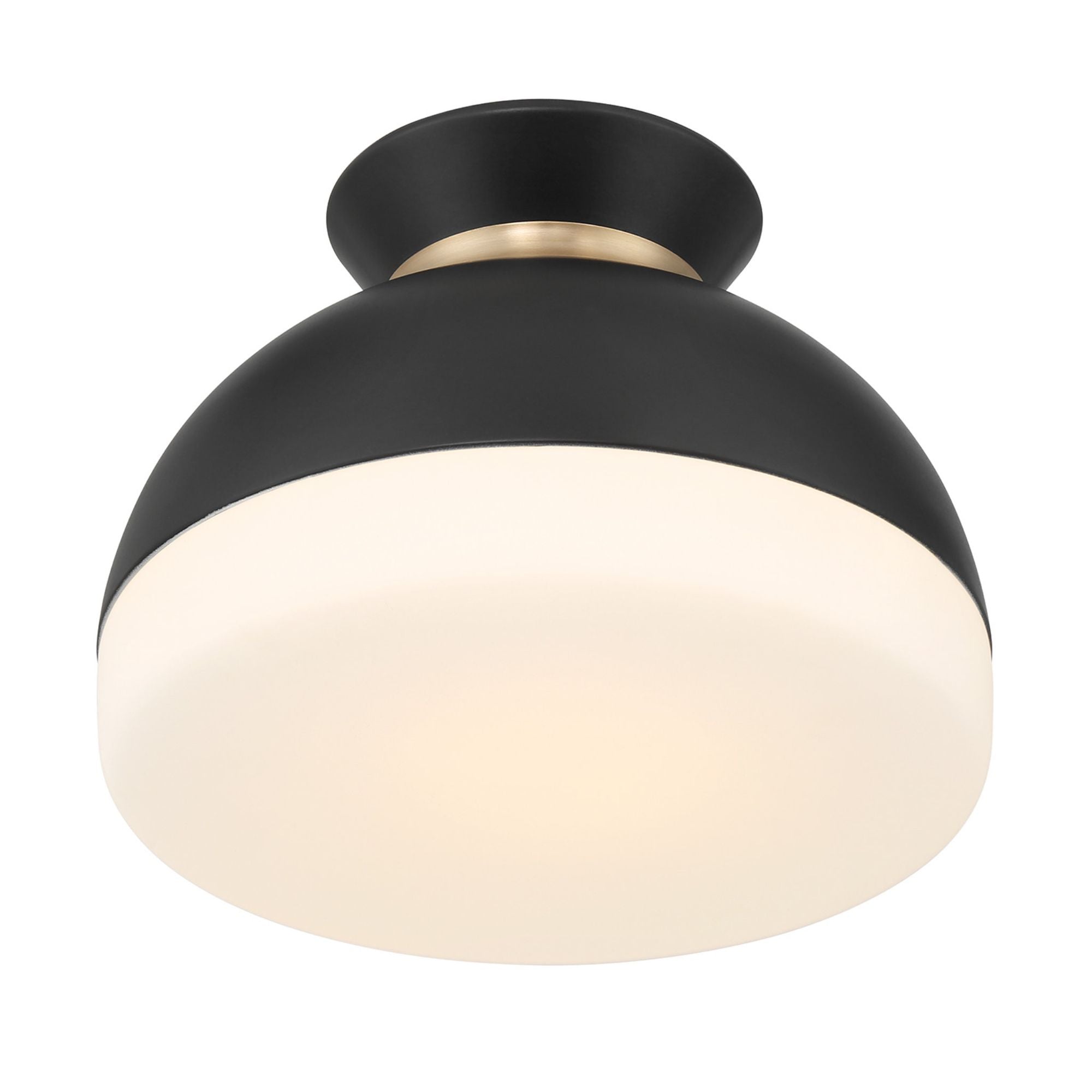 Brian Patrick Flynn Gidget 1 Light Matte Black + Vibrant Gold Flush Mount Glass Shade 10.25"W x 7.5"H x 10.25"D