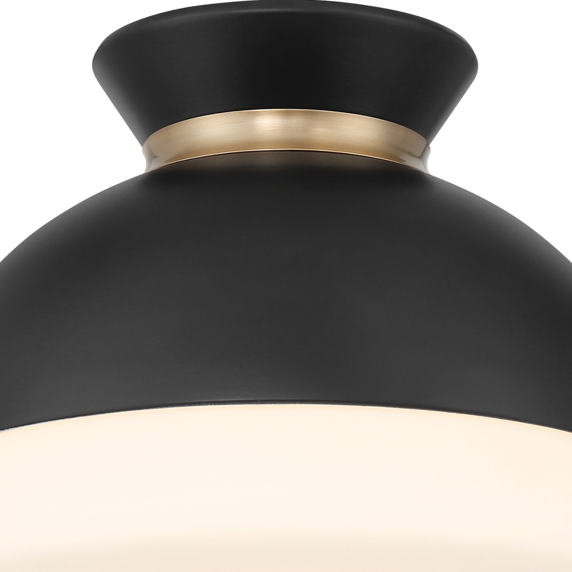 Brian Patrick Flynn Gidget 1 Light Matte Black + Vibrant Gold Flush Mount Glass Shade 10.25"W x 7.5"H x 10.25"D