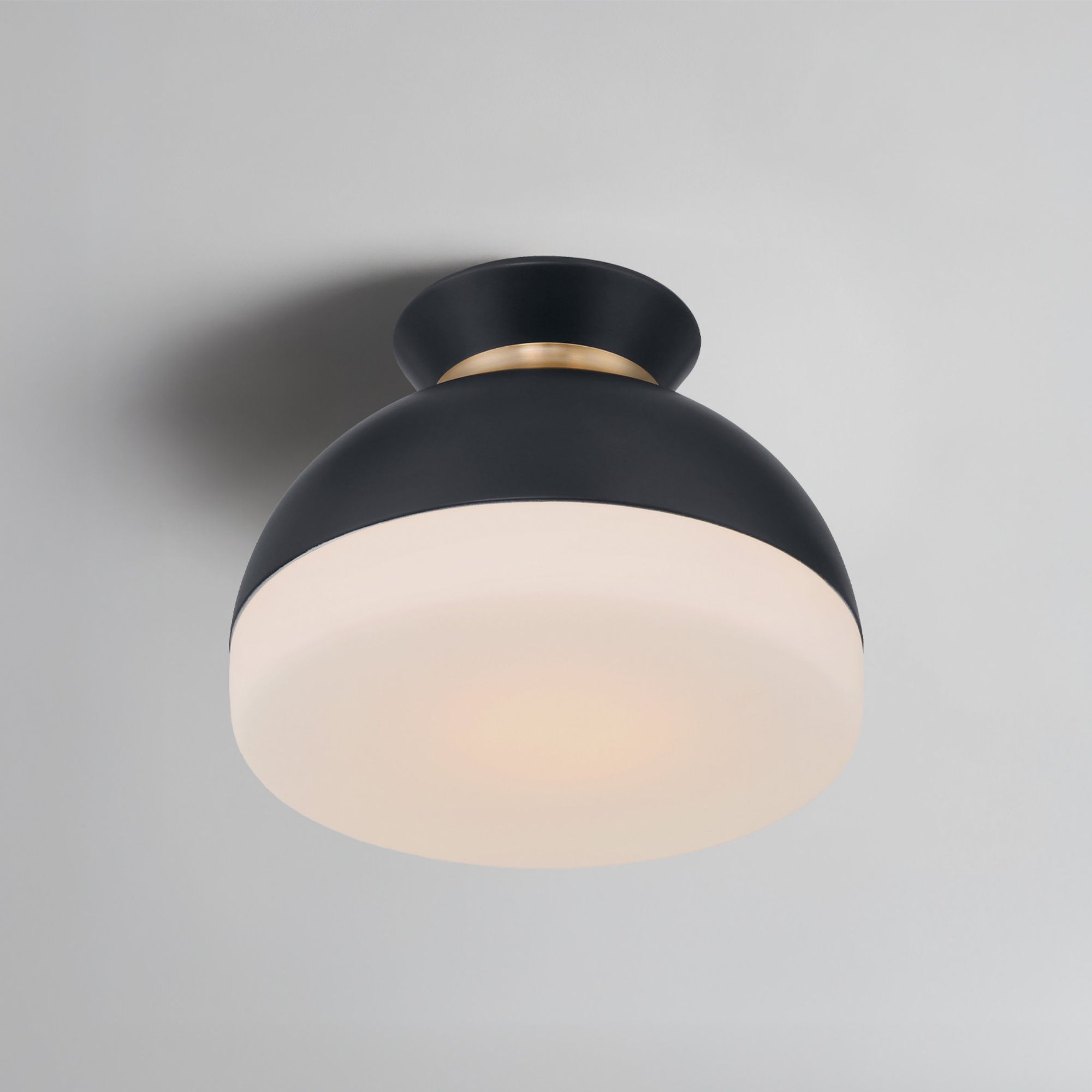 Brian Patrick Flynn Gidget 1 Light Matte Black + Vibrant Gold Flush Mount Glass Shade 10.25"W x 7.5"H x 10.25"D