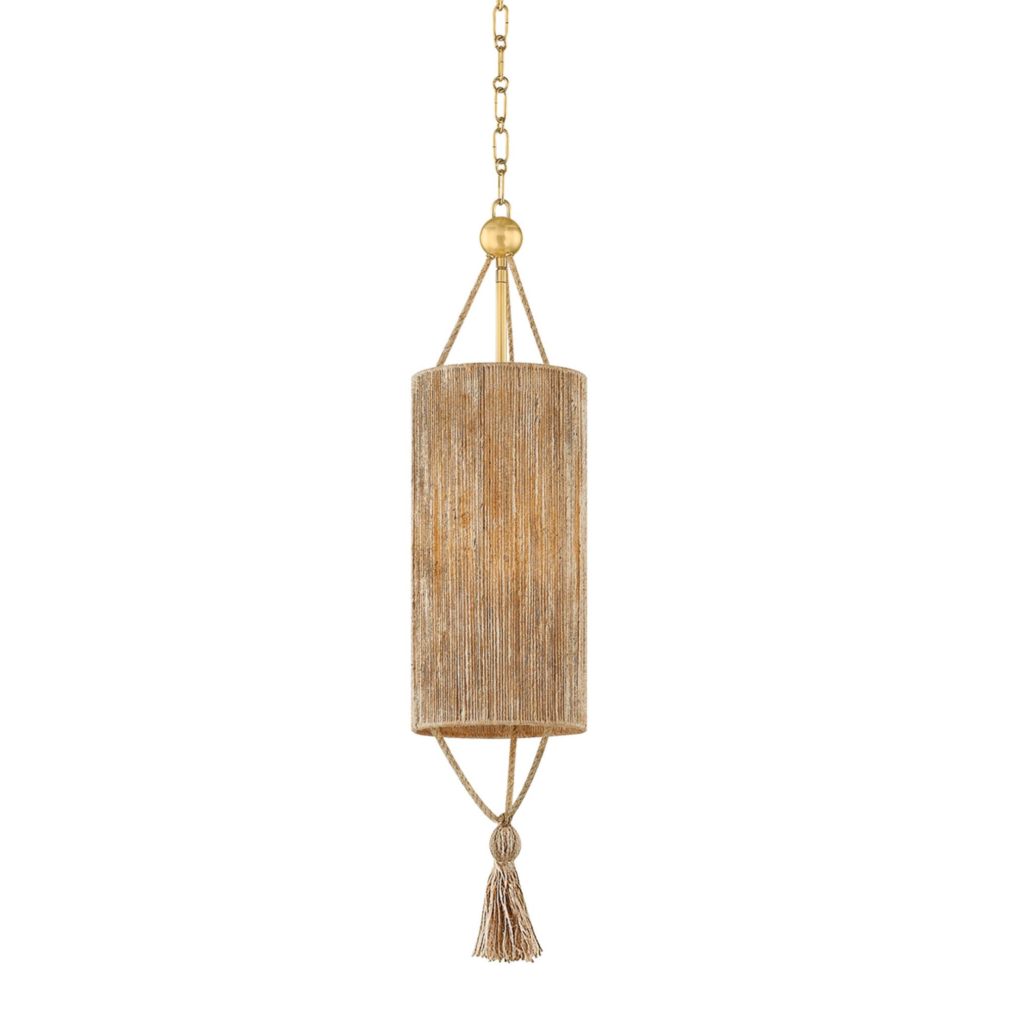 Reyn 1-Light Pendant in Aged Brass by Mandy Cheng 7.75W x 33.25H