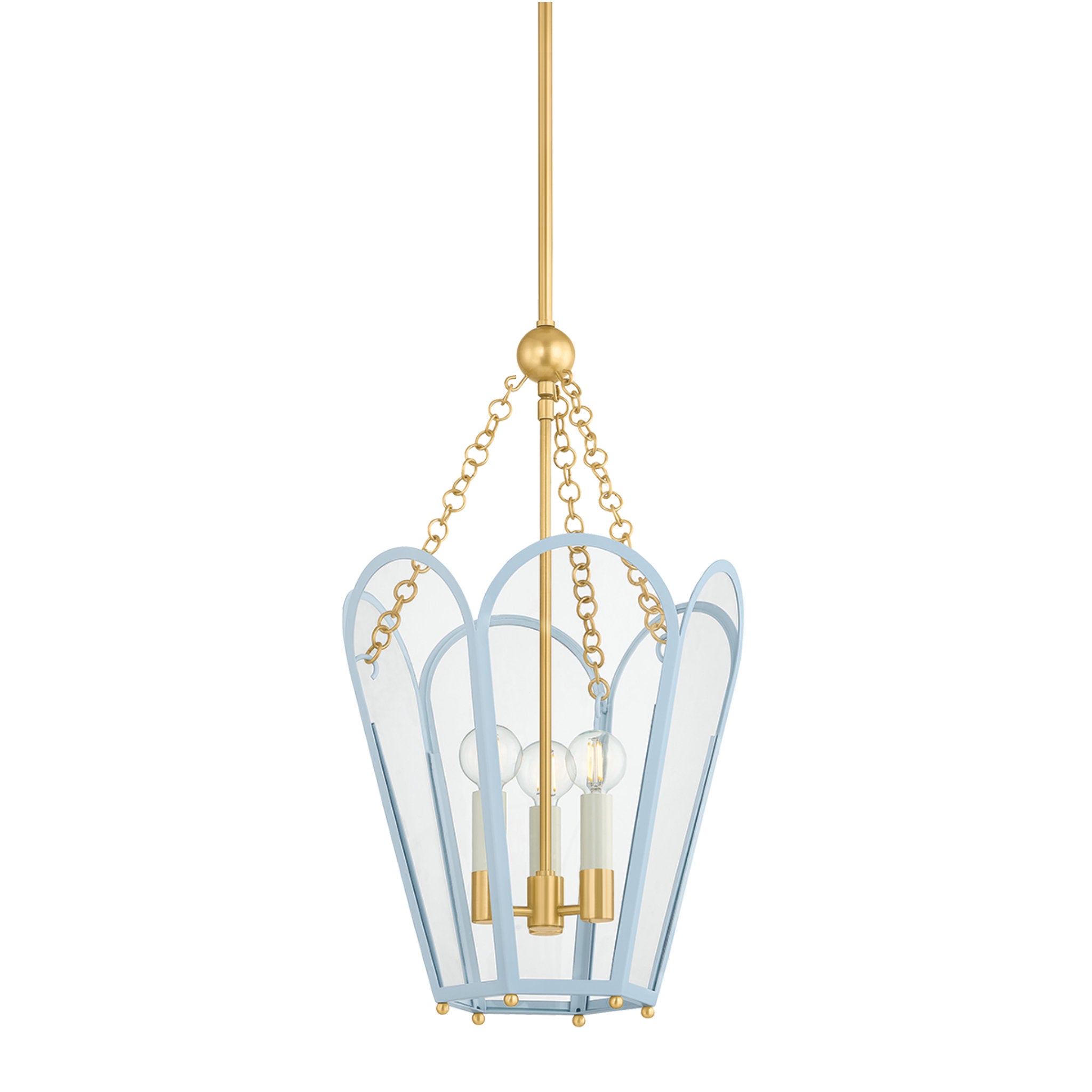 Clarisse 3-Light Lantern in Aged Brass 13W x 22.25H (Soft Arctic Blue)