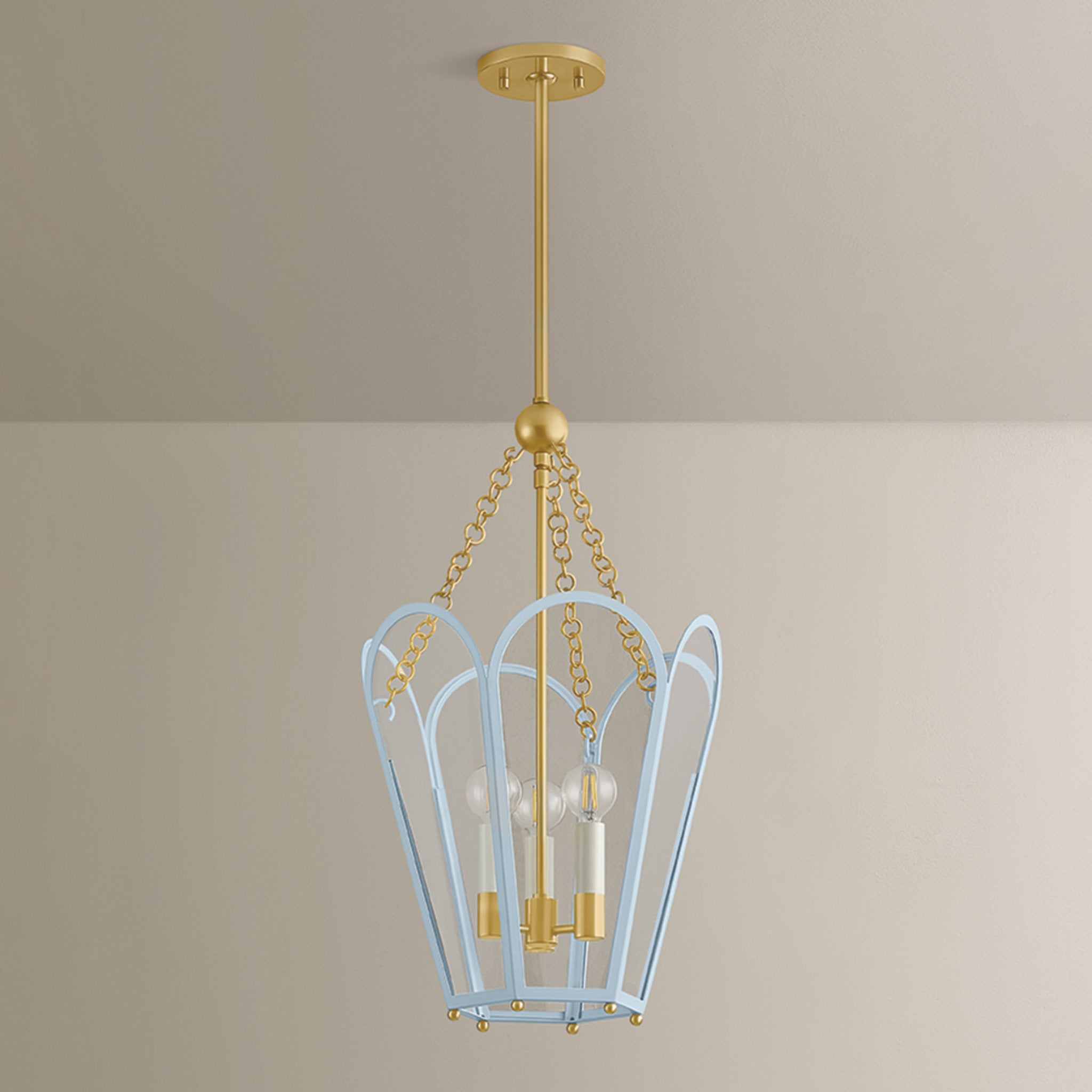 Clarisse 3-Light Lantern in Aged Brass 13W x 22.25H (Soft Arctic Blue)