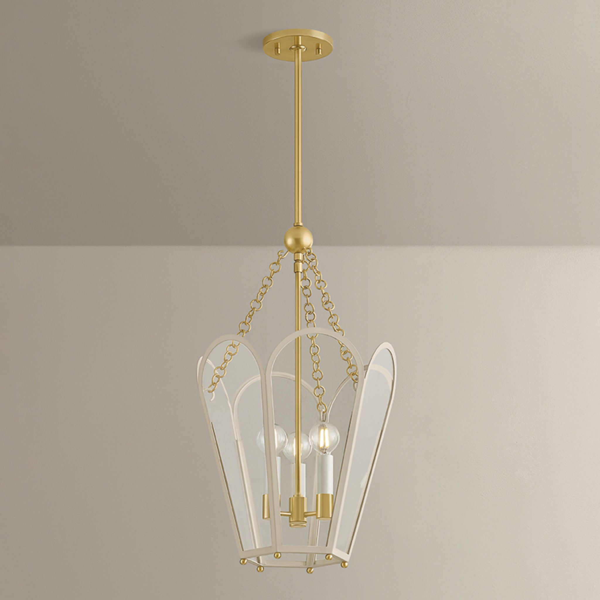 Clarisse 3-Light Lantern in Aged Brass 13W x 22.25H (Soft Bisque)