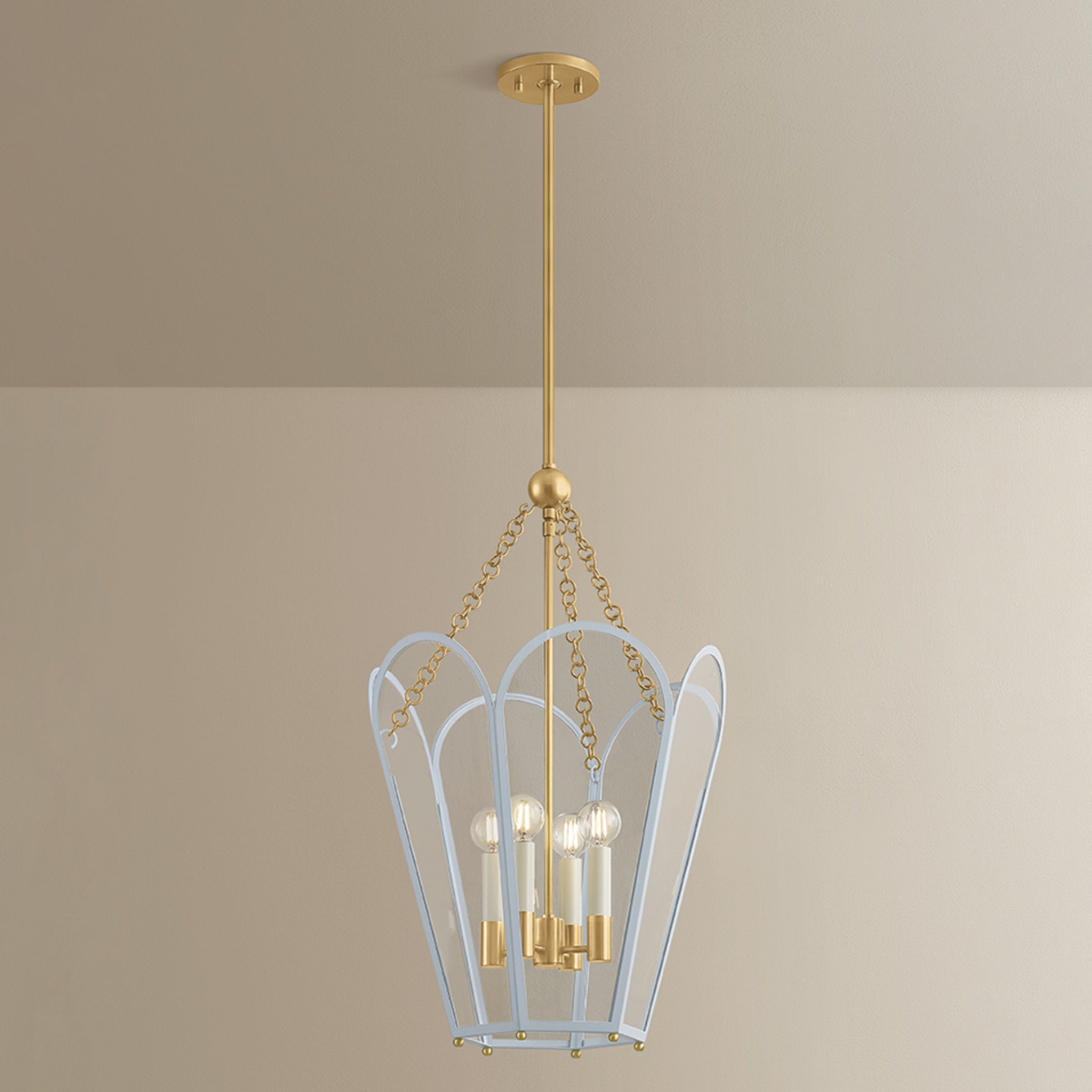Clarisse 4-Light Lantern in Aged Brass 16W x 26.25H (Soft Arctic Blue)