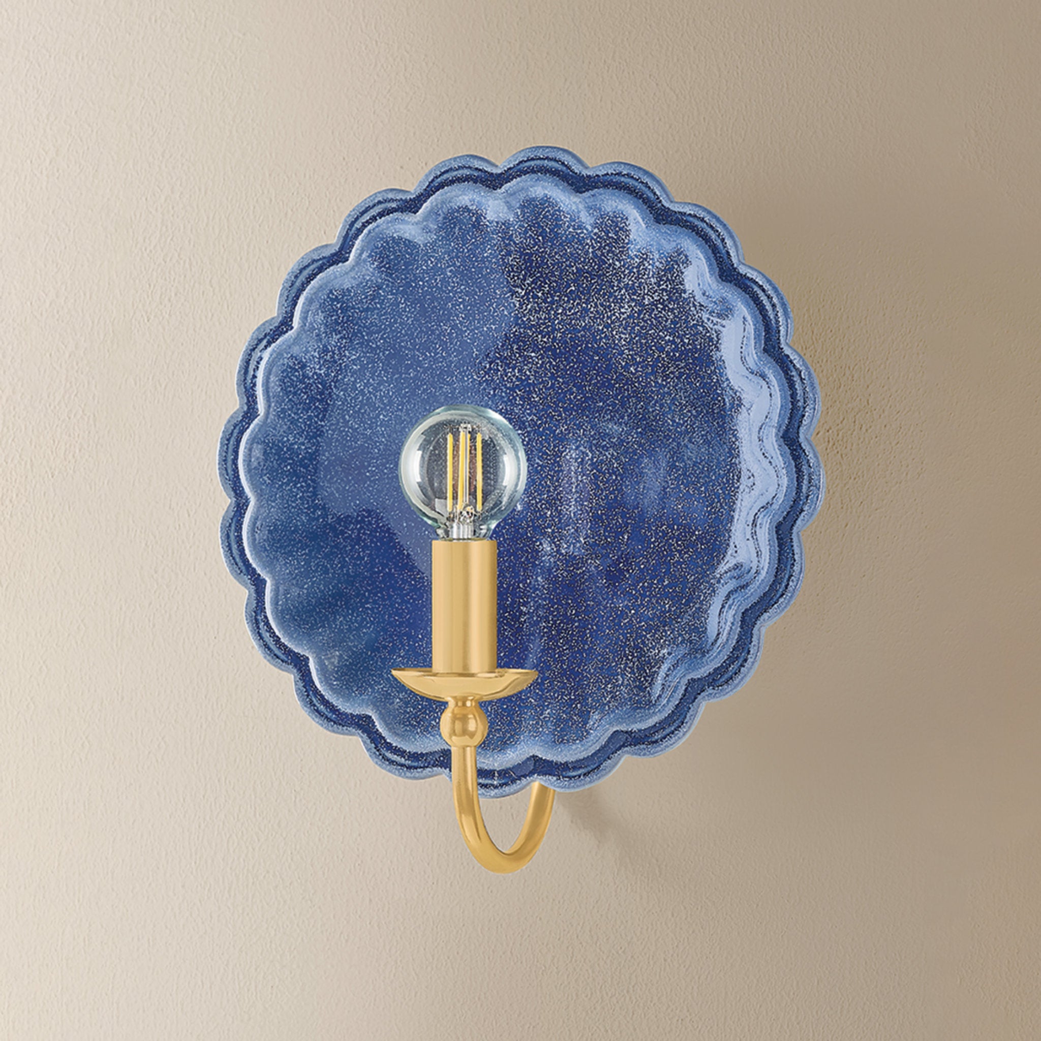 Paulette 1-Light Wall Sconce in Aged Brass 4L x 9.75W x 11.25H (Ceramic Indigo Wash)