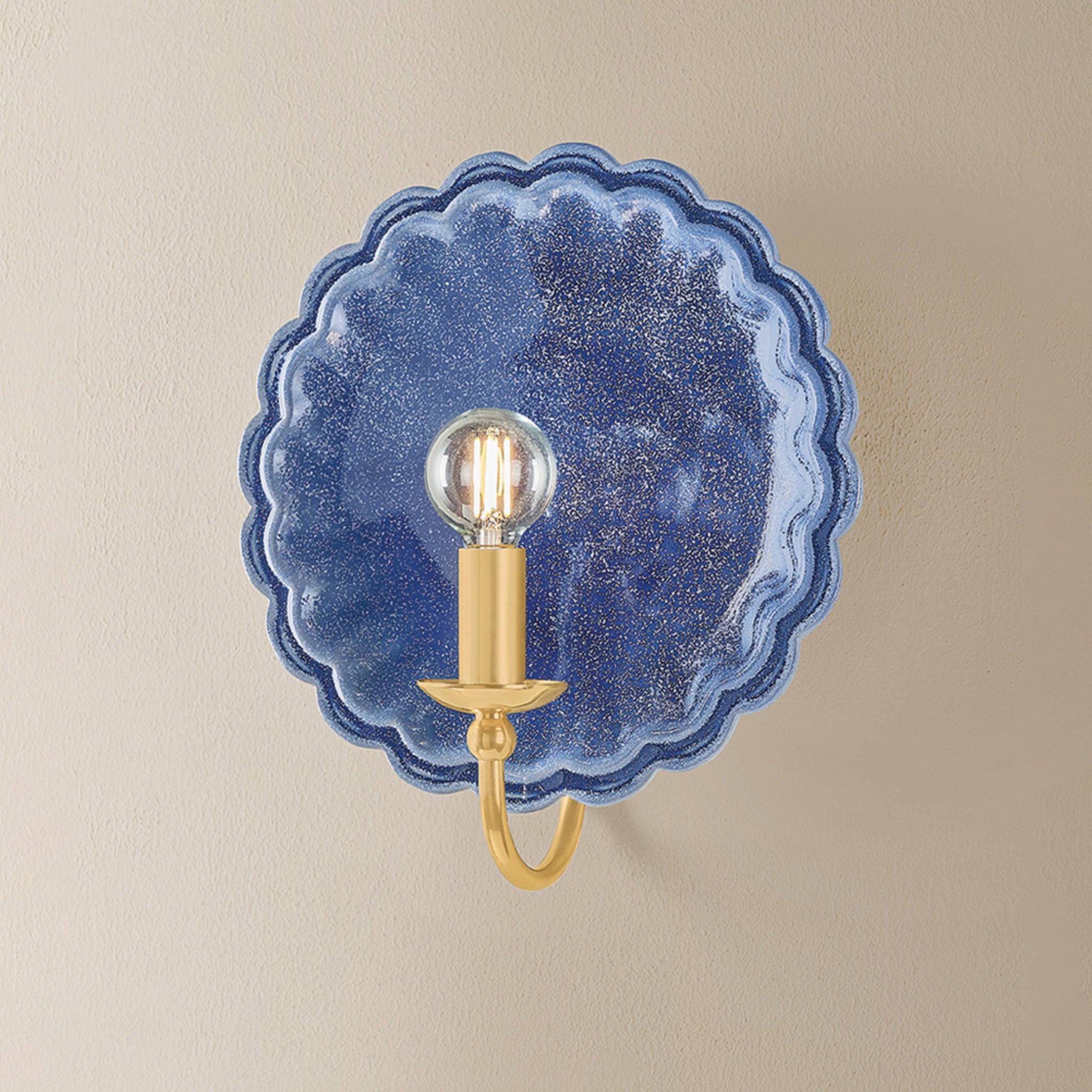 Paulette 1-Light Wall Sconce in Aged Brass 4L x 9.75W x 11.25H (Ceramic Indigo Wash)