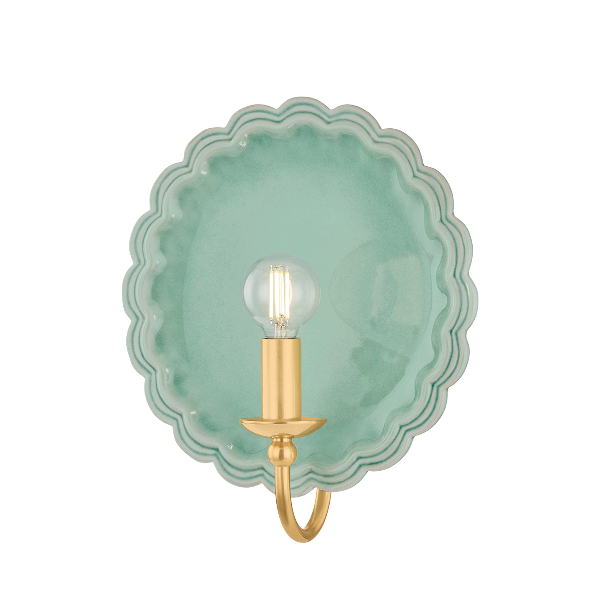 Paulette 1-Light Wall Sconce in Aged Brass 4L x 9.75W x 11.25H (Ceramic Moss Crackle)