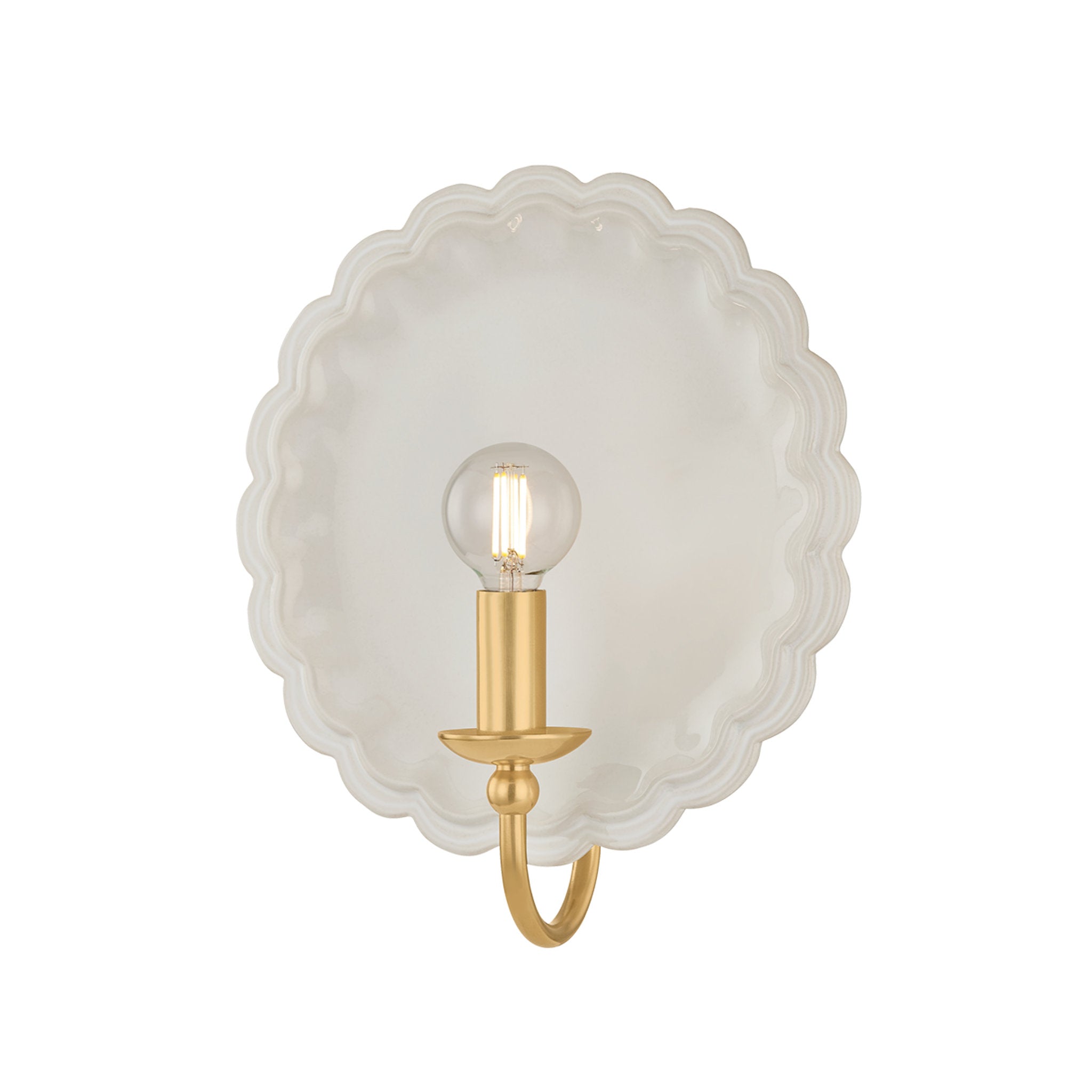 Paulette 1-Light Wall Sconce in Aged Brass 4L x 9.75W x 11.25H (Ceramic Gossamer Ivory)