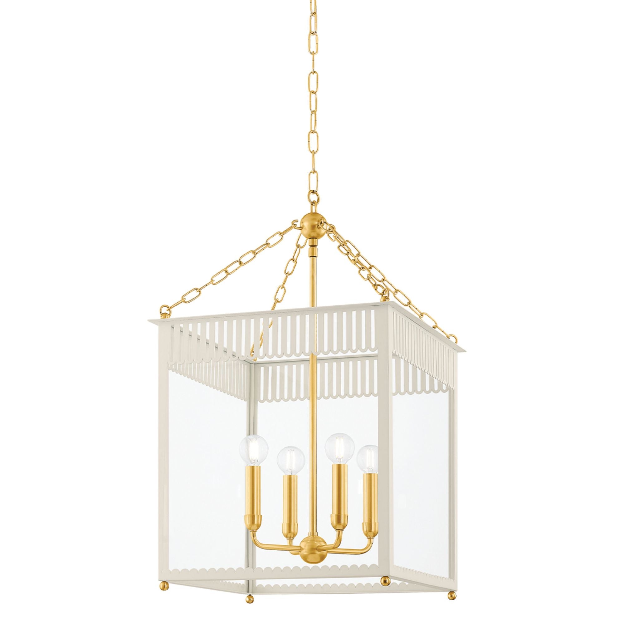 Rosalie 4-Light Lantern in Aged Brass 17.25L x 17.25W x 27H (Soft Cream)