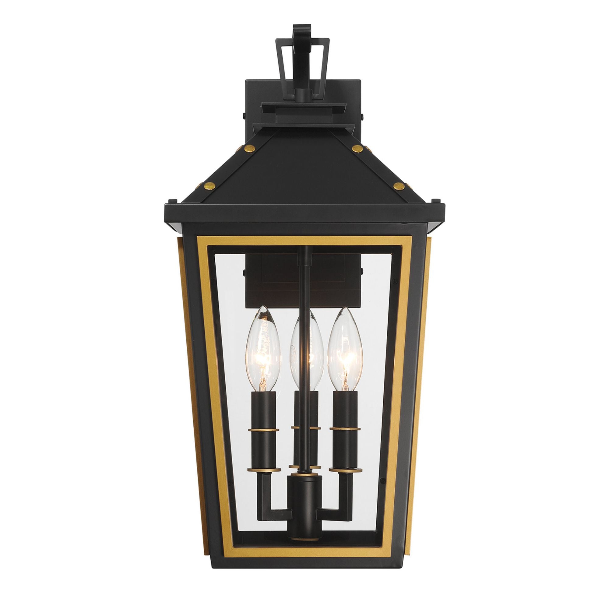 Hawkins 3 Light Matte Black + Textured Gold Outdoor Sconce Clear Glass 9.5"W x 19.5"H x 11.5"D
