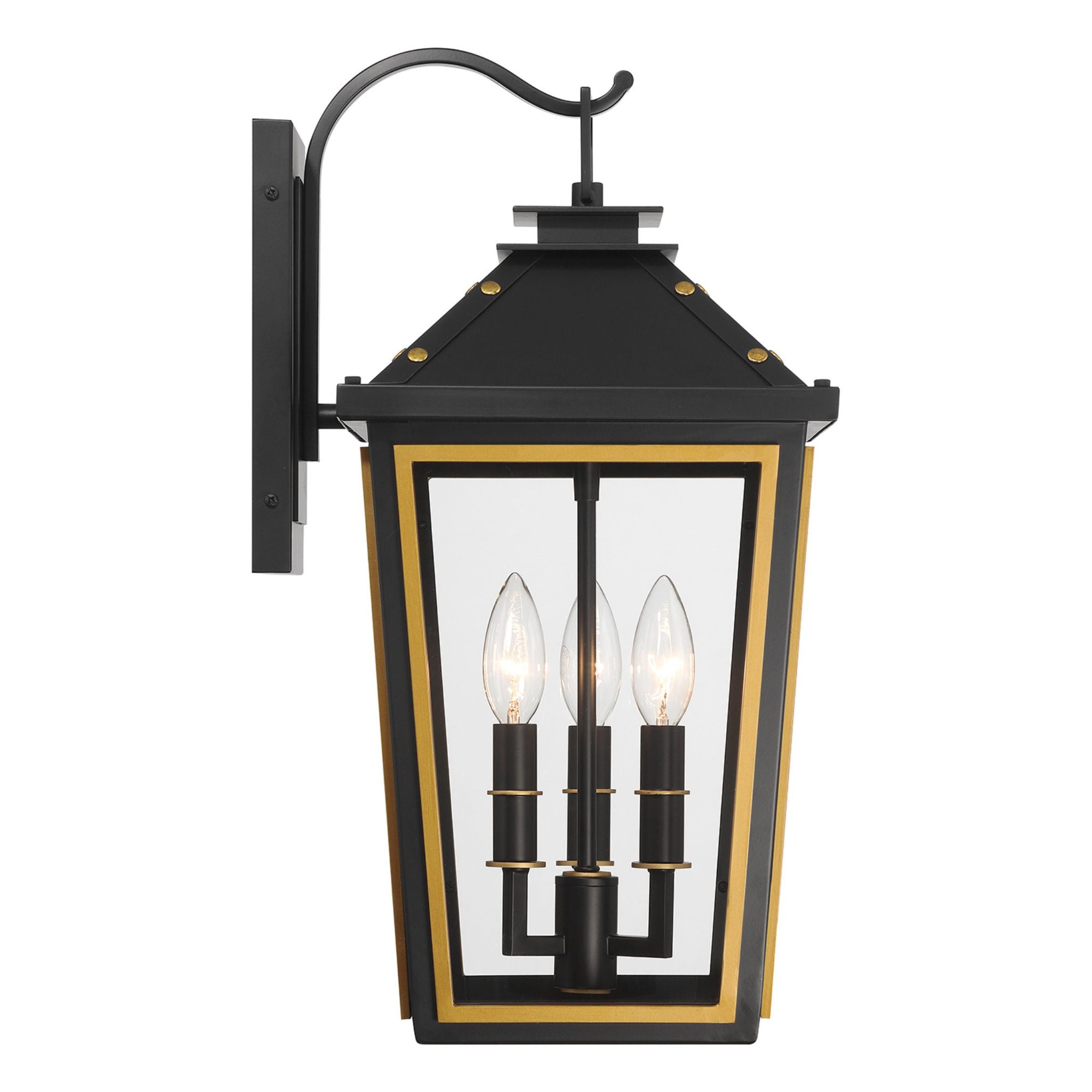 Hawkins 3 Light Matte Black + Textured Gold Outdoor Sconce Clear Glass 9.5"W x 19.5"H x 11.5"D