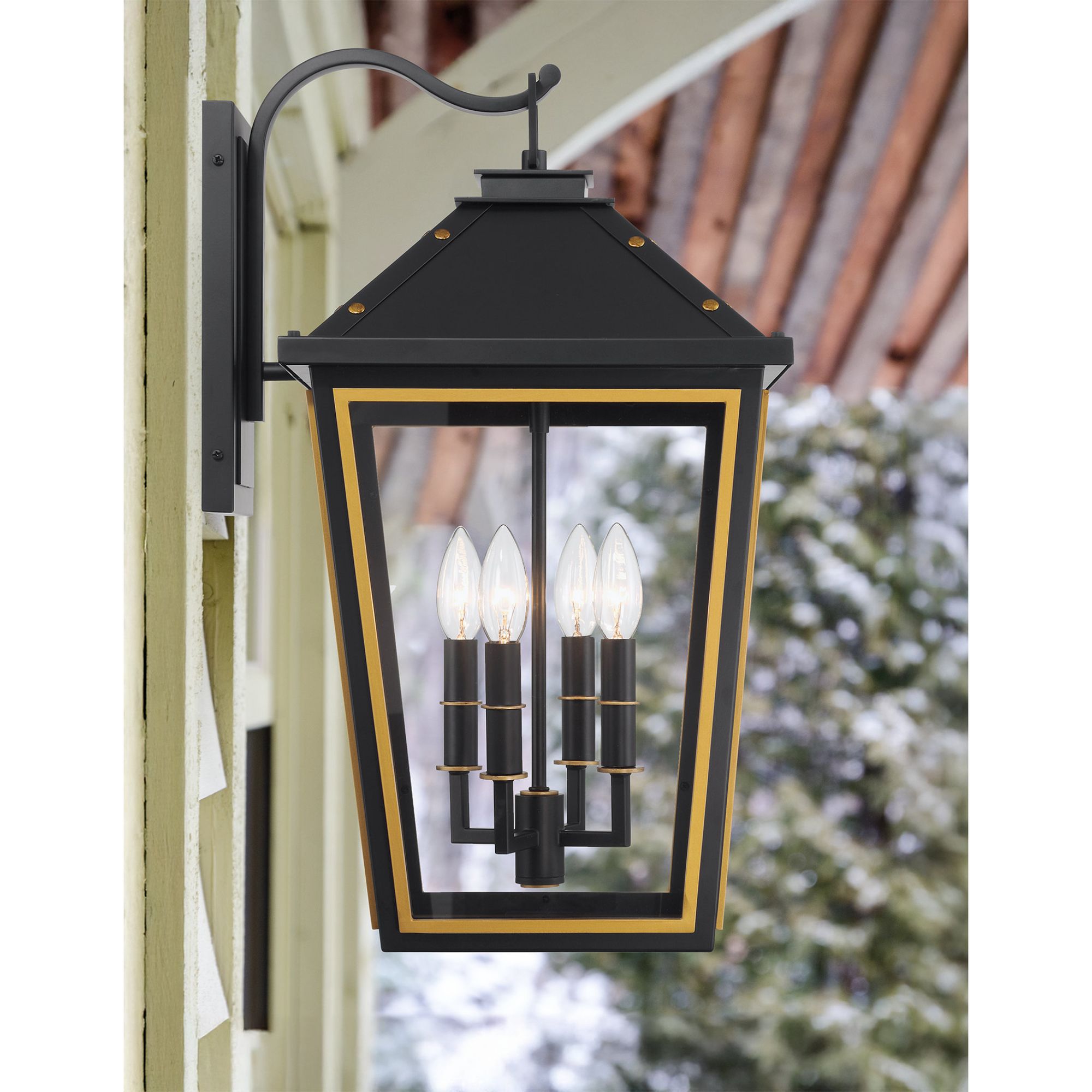 Hawkins 12'' Matte Black + Textured Gold Outdoor Sconce Black 12"W x 22.5"H x 14.25"D