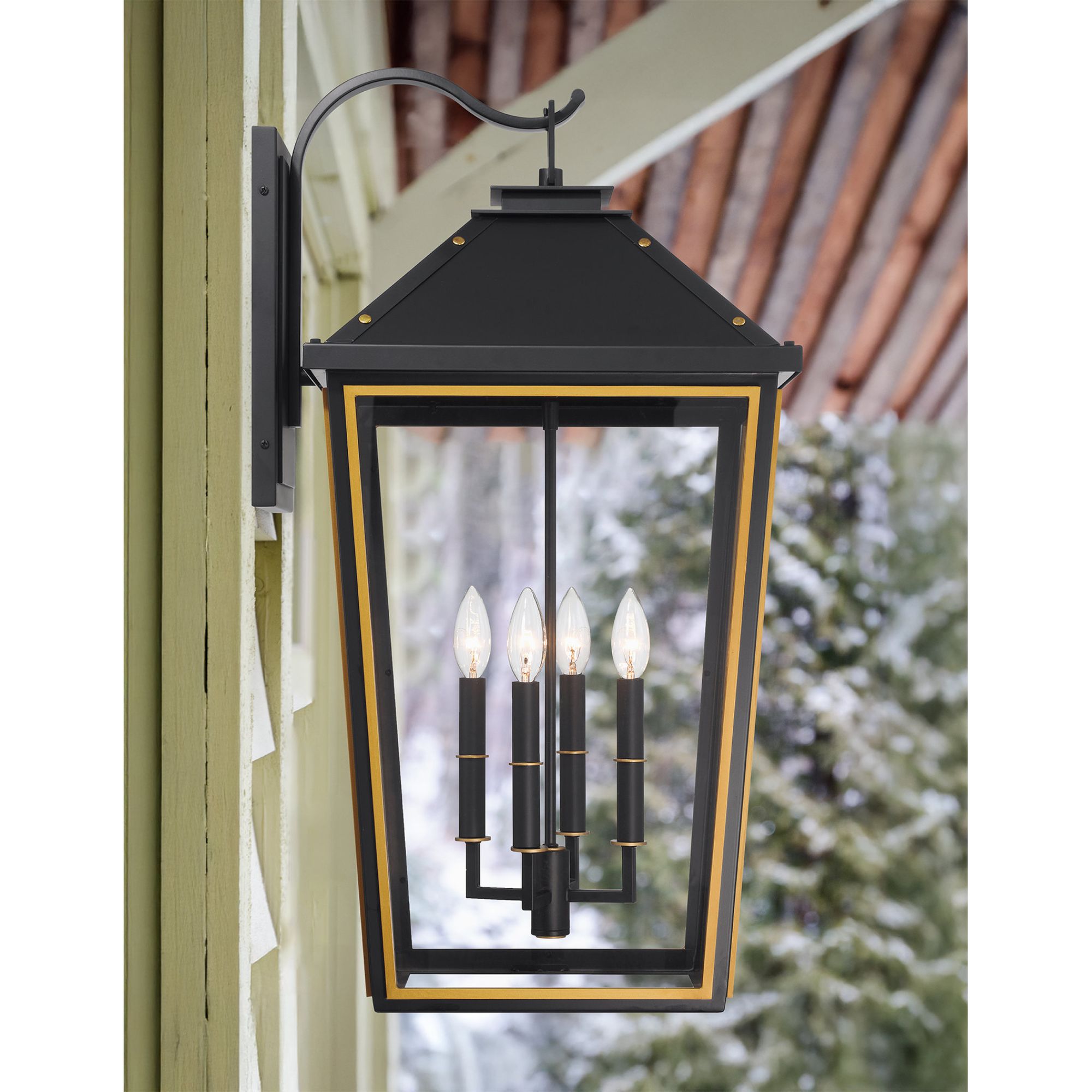 Hawkins 15'' Matte Black + Textured Gold Outdoor Sconce Black 15"W x 29.75"H x 17"D