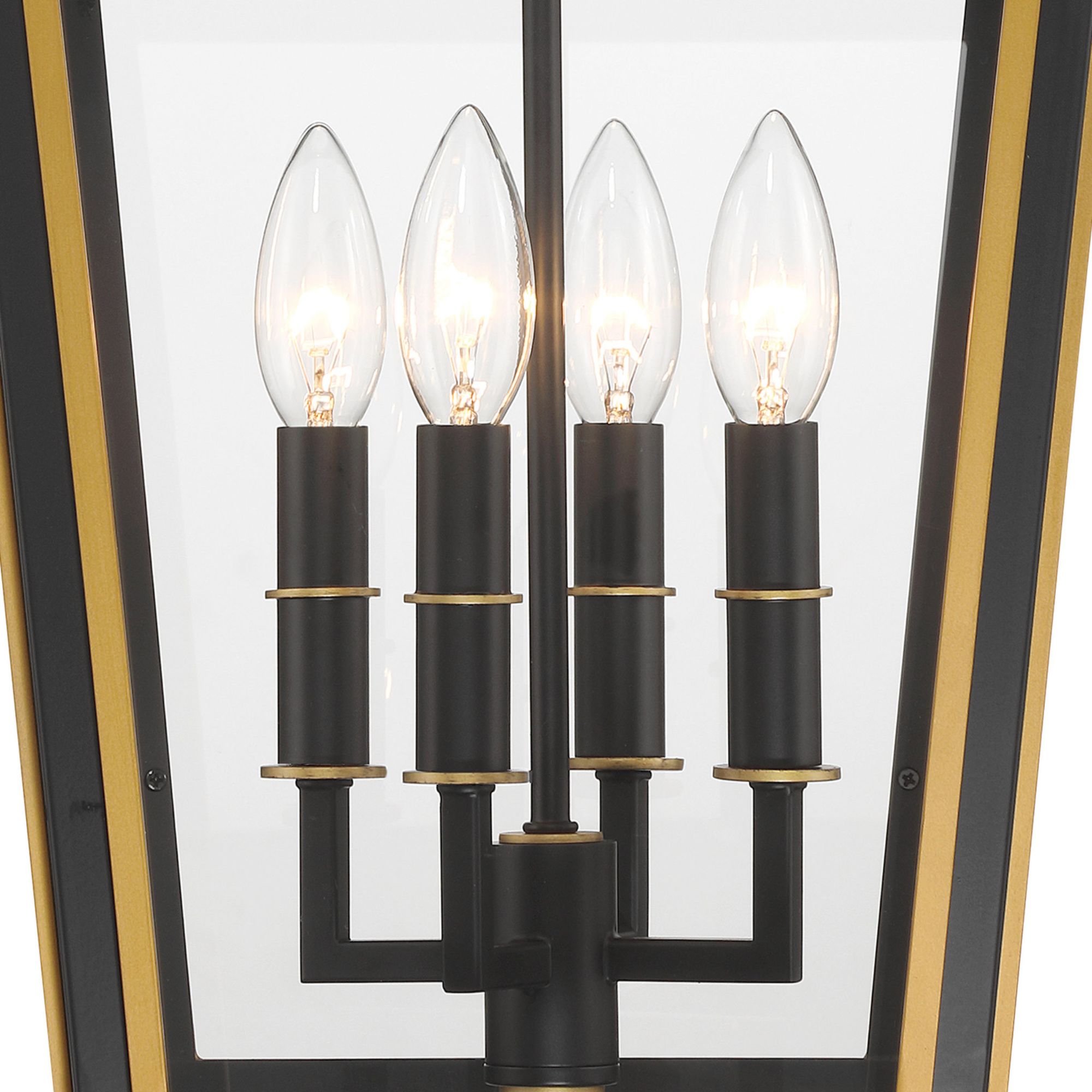 Hawkins 4 Light Matte Black + Textured Gold Outdoor Pendant Clear Glass 12"W x 21.5"H x 12"D