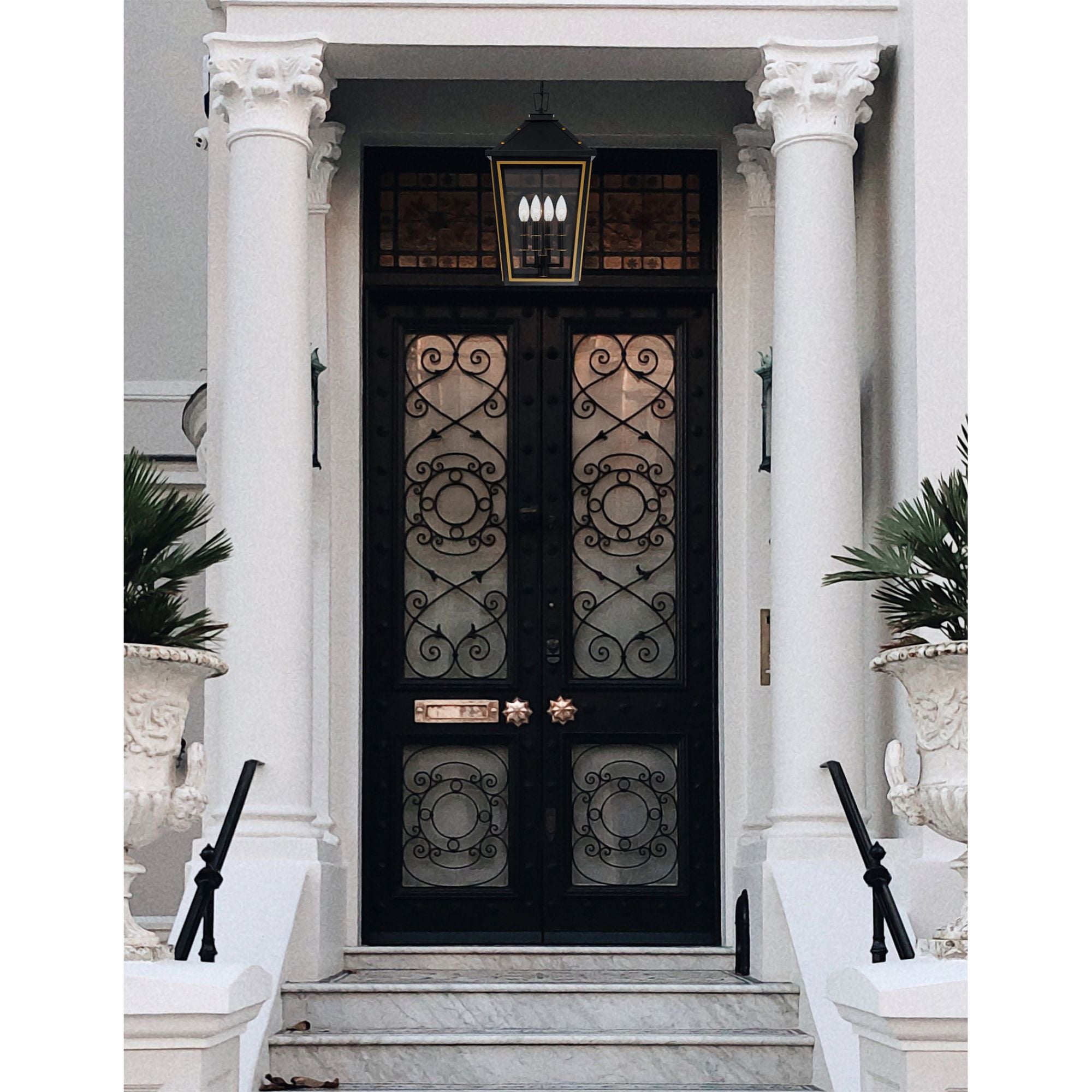 Hawkins 4 Light Matte Black + Textured Gold Outdoor Pendant Clear Glass 12"W x 21.5"H x 12"D