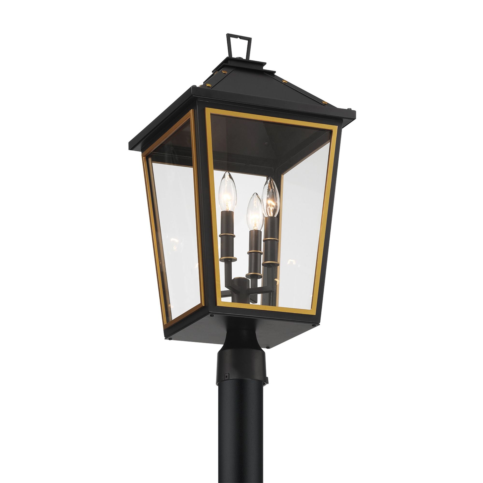 Hawkins 4 Light Matte Black + Textured Gold Outdoor Post Clear Glass 12"W x 25"H x 12"D