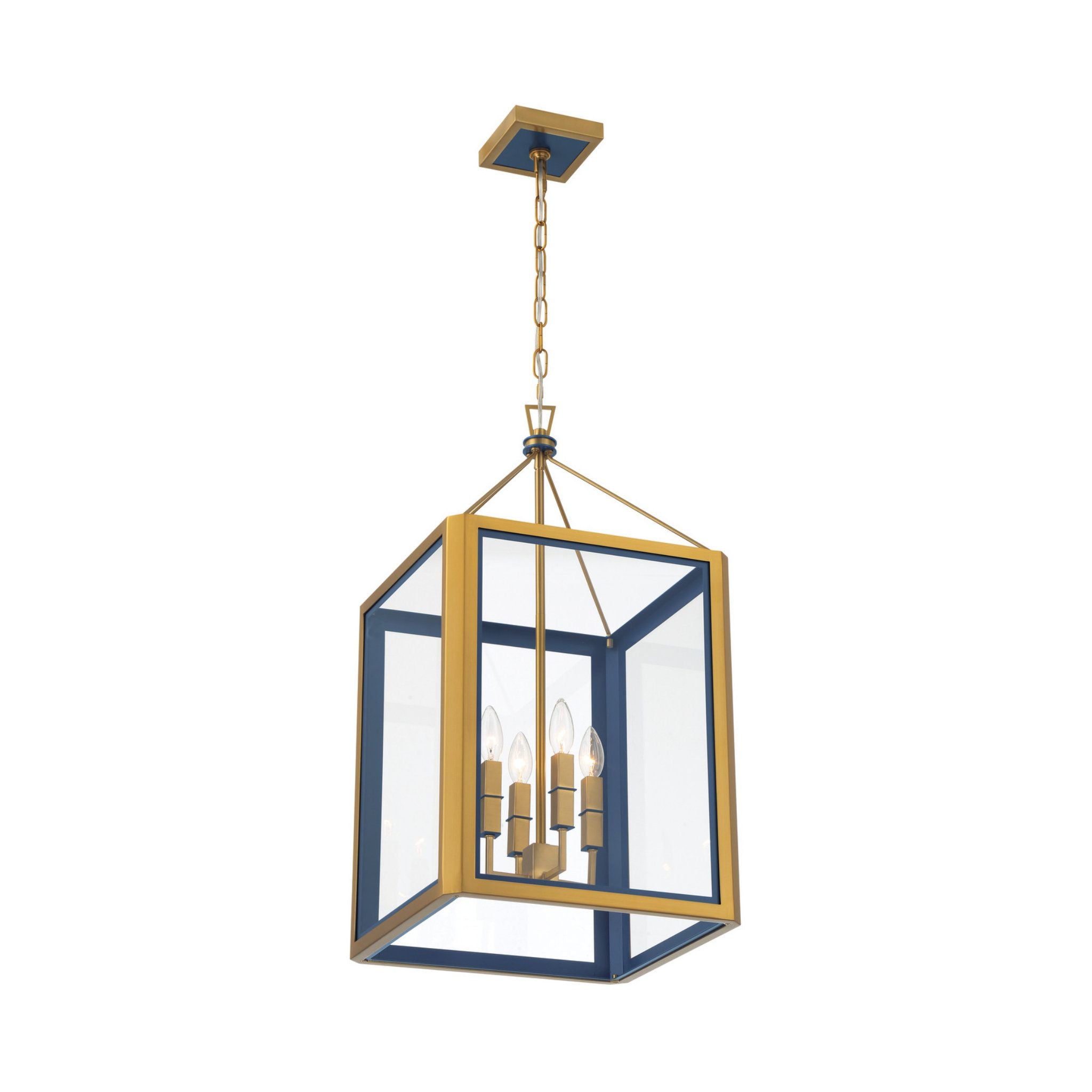 Libby Langdon Herrick 15" Luxe Gold + Navy Chandelier 4-Light 15"W x 28.5"H x 15"D