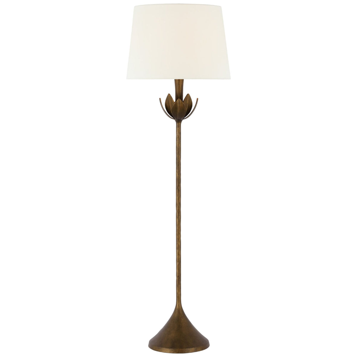 Julie Neill Alberto Large Floor Lamp in Antique Bronze Leaf with Linen Shade W18" x H60"