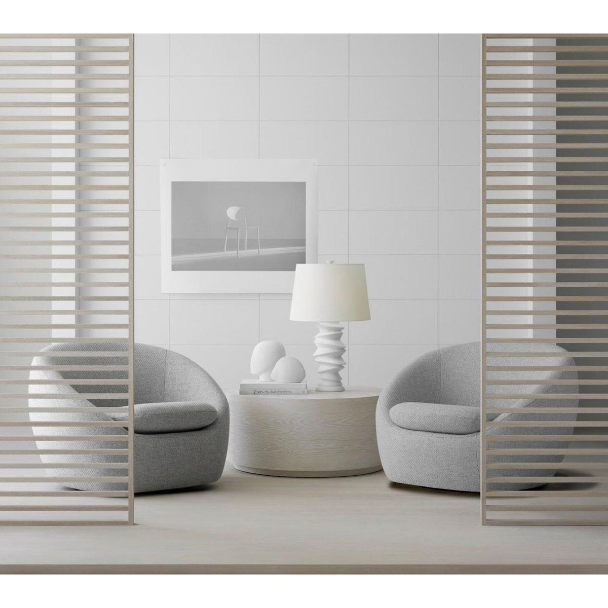 Julie Neill Karissa Medium Table Lamp in Plaster White with Linen Shade W18" x H28.75"