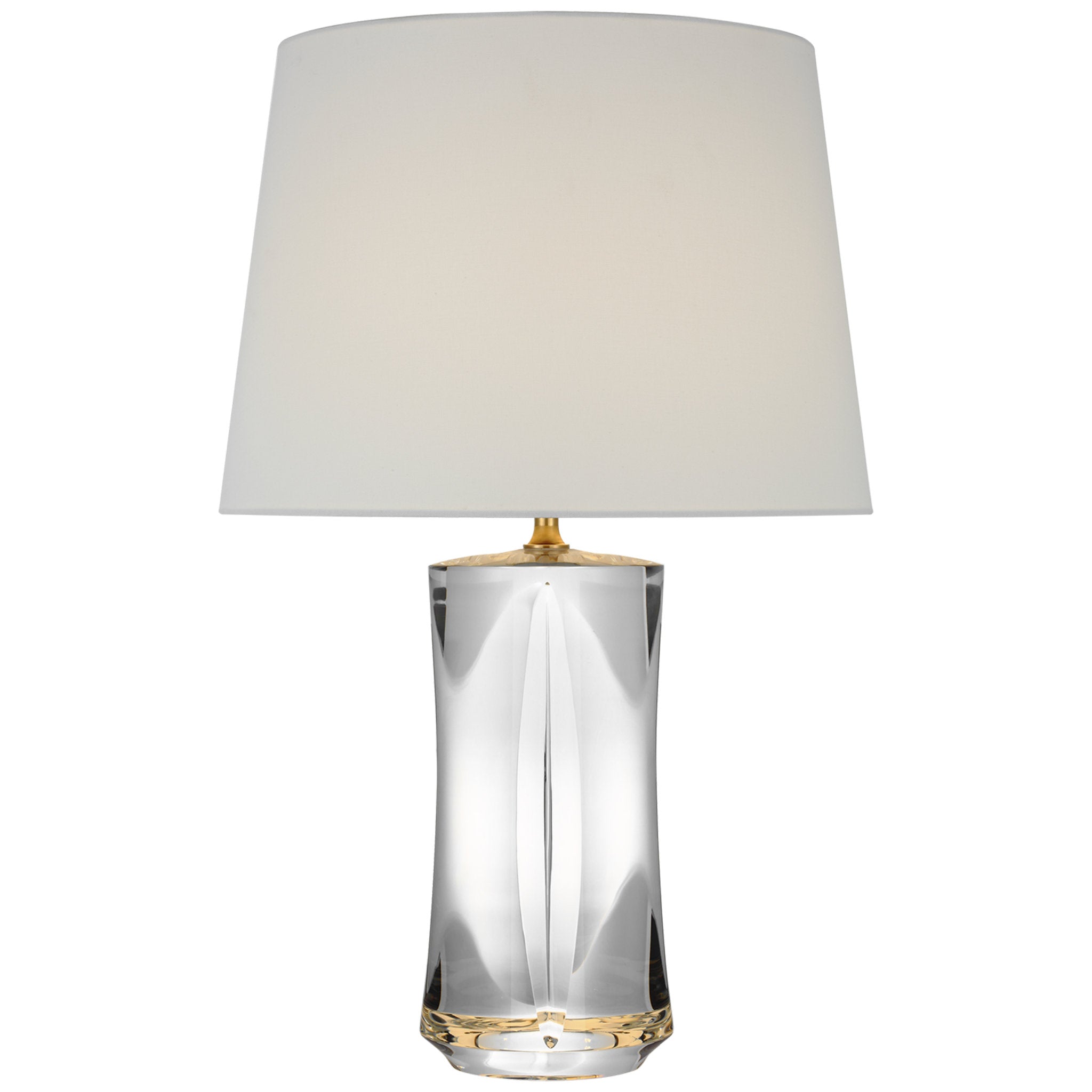 Julie Neill Figlia 27" Cordless V-Cut Round Table Lamp in Crystal with Linen Shade W17" x H27.25"