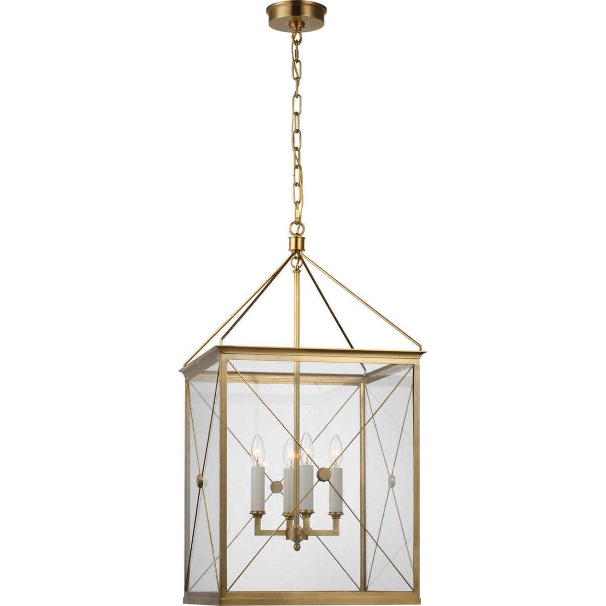 Julie Neill Rossi Medium Lantern in Antique-Burnished Brass with Clear Glass W18" x H33.5"