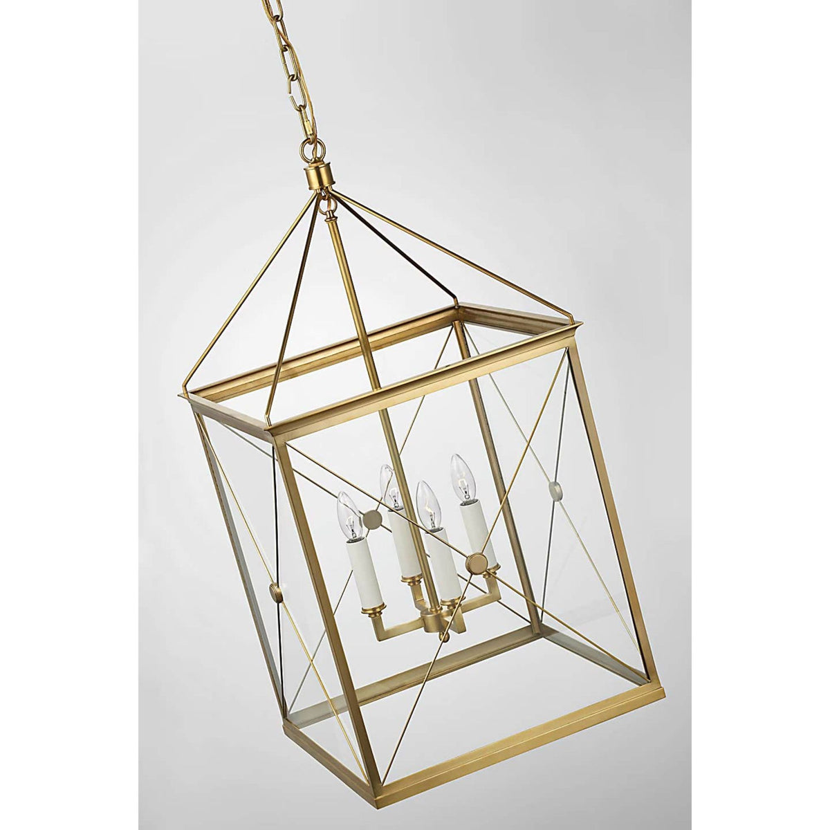 Julie Neill Rossi Medium Lantern in Antique-Burnished Brass with Clear Glass W18" x H33.5"