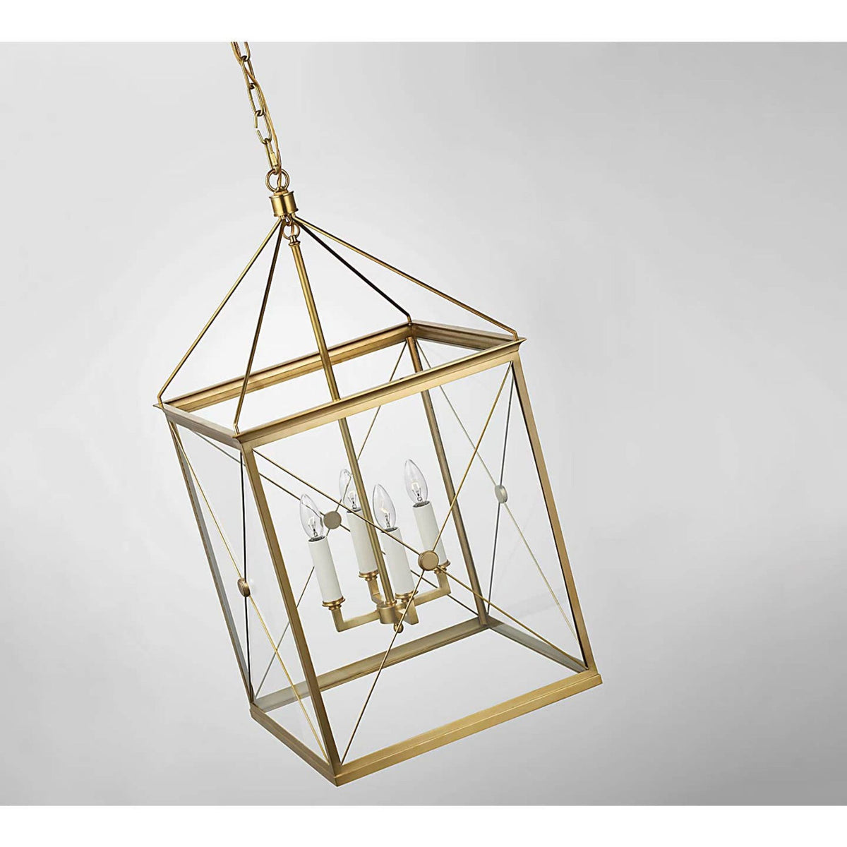 Julie Neill Rossi Medium Lantern in Antique-Burnished Brass with Clear Glass W18" x H33.5"