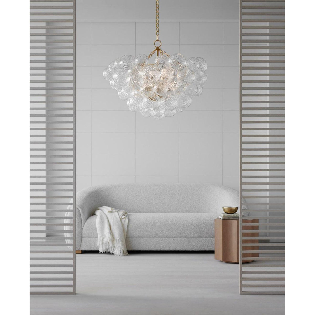 Julie Neill Talia Large Chandelier in Gild and Clear Swirled Glass W33" x H24"