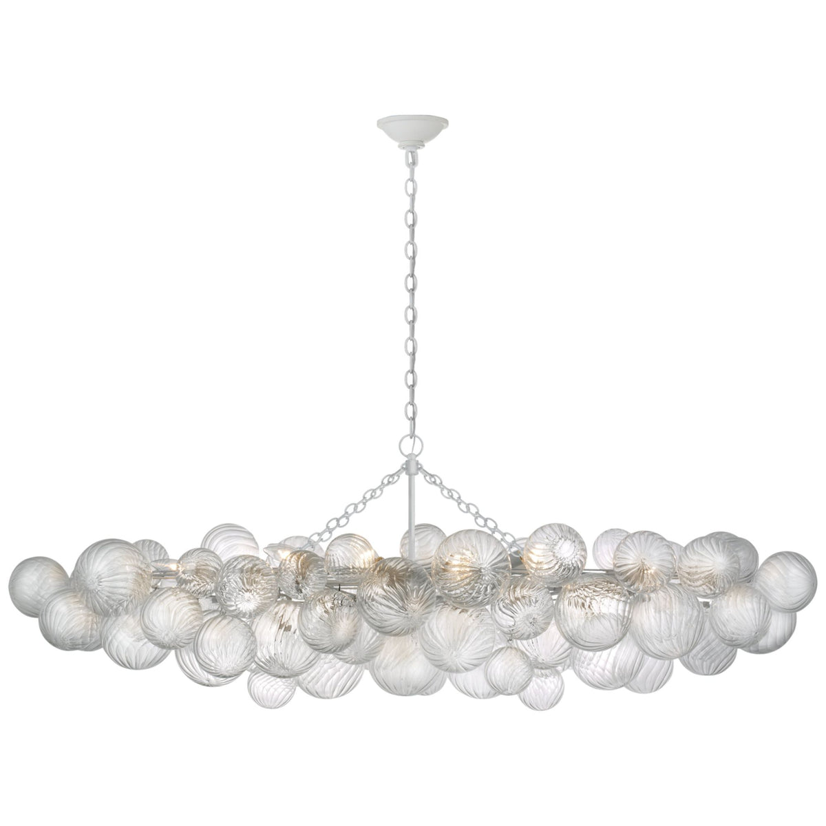 Julie Neill Talia Large Linear Chandelier in Plaster White with Clear Swirled Glass W25.75" x 63.25" x H24.5"