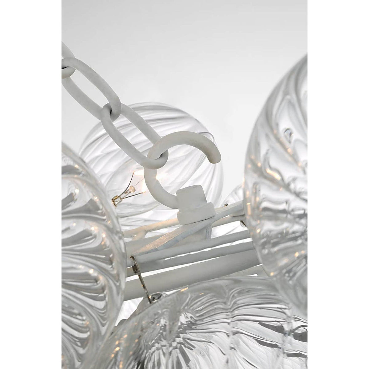 Julie Neill Talia Large Linear Chandelier in Plaster White with Clear Swirled Glass W25.75" x 63.25" x H24.5"