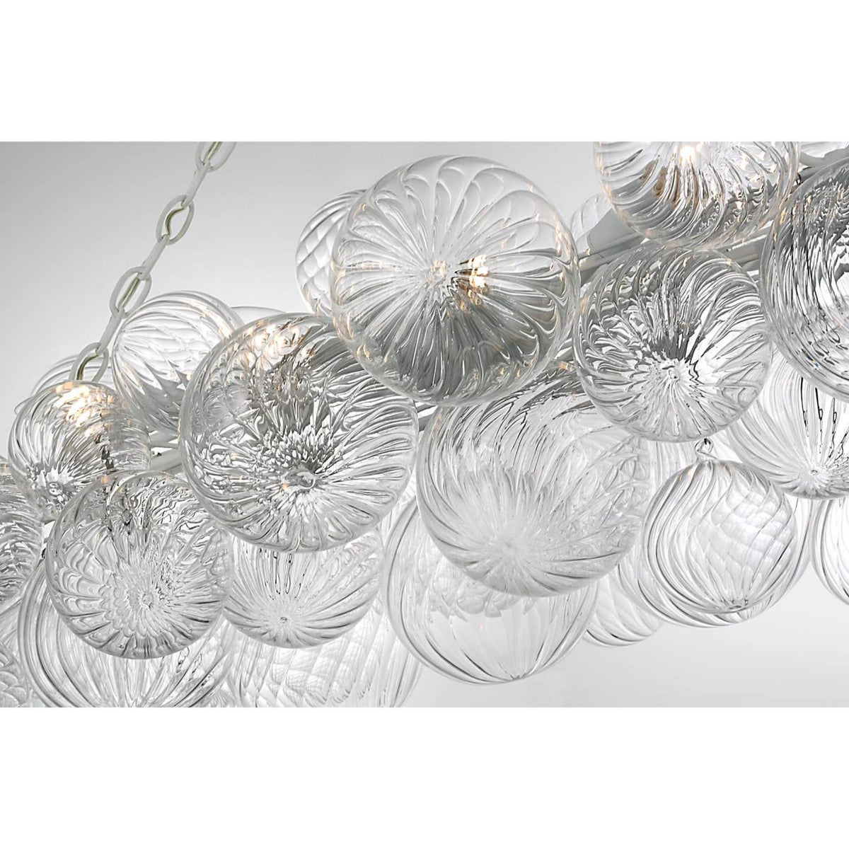 Julie Neill Talia Large Linear Chandelier in Plaster White with Clear Swirled Glass W25.75" x 63.25" x H24.5"