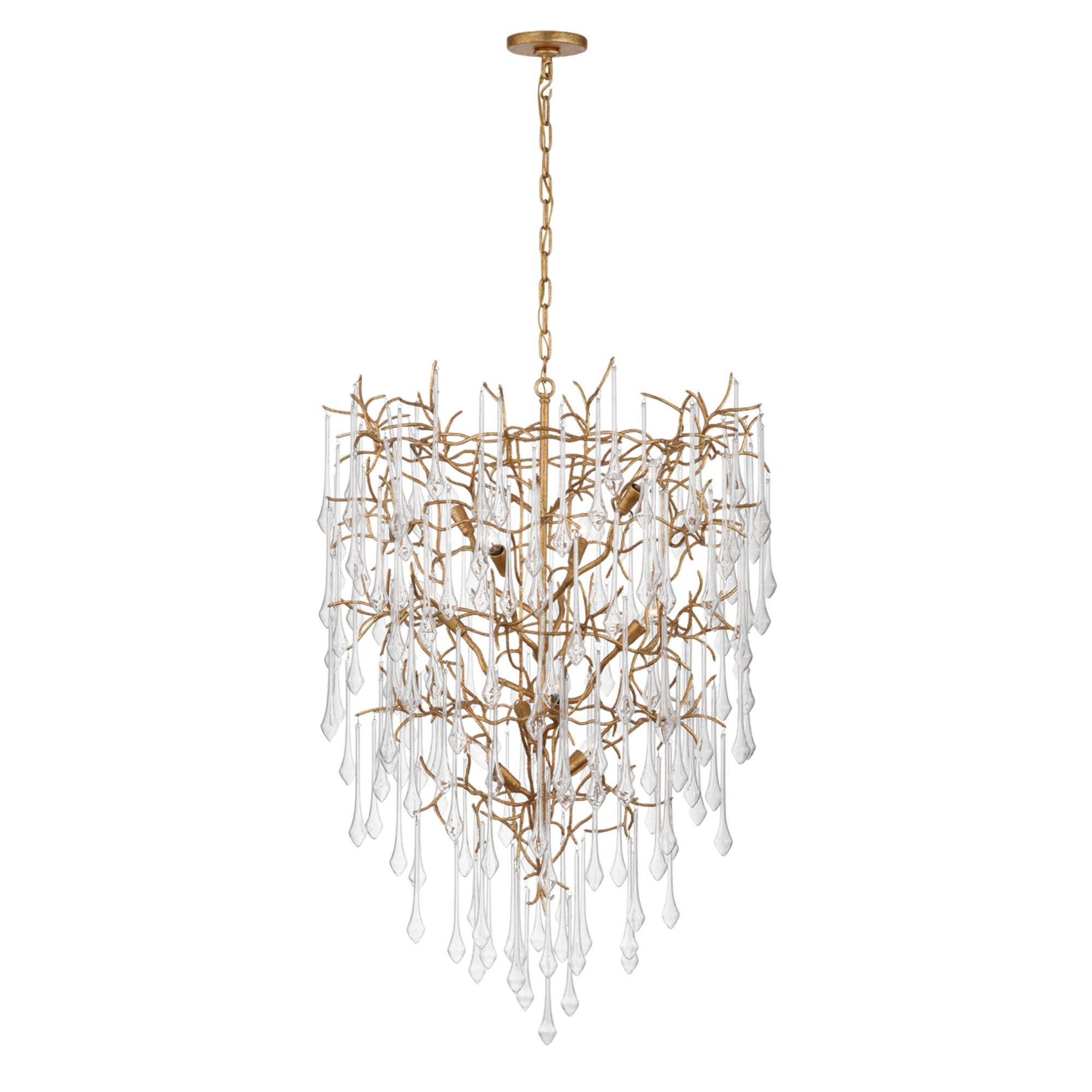 Julie Neill Rayne 34" Entry Chandelier in Gilded Iron with Clear Glass Ceiling Light W34"