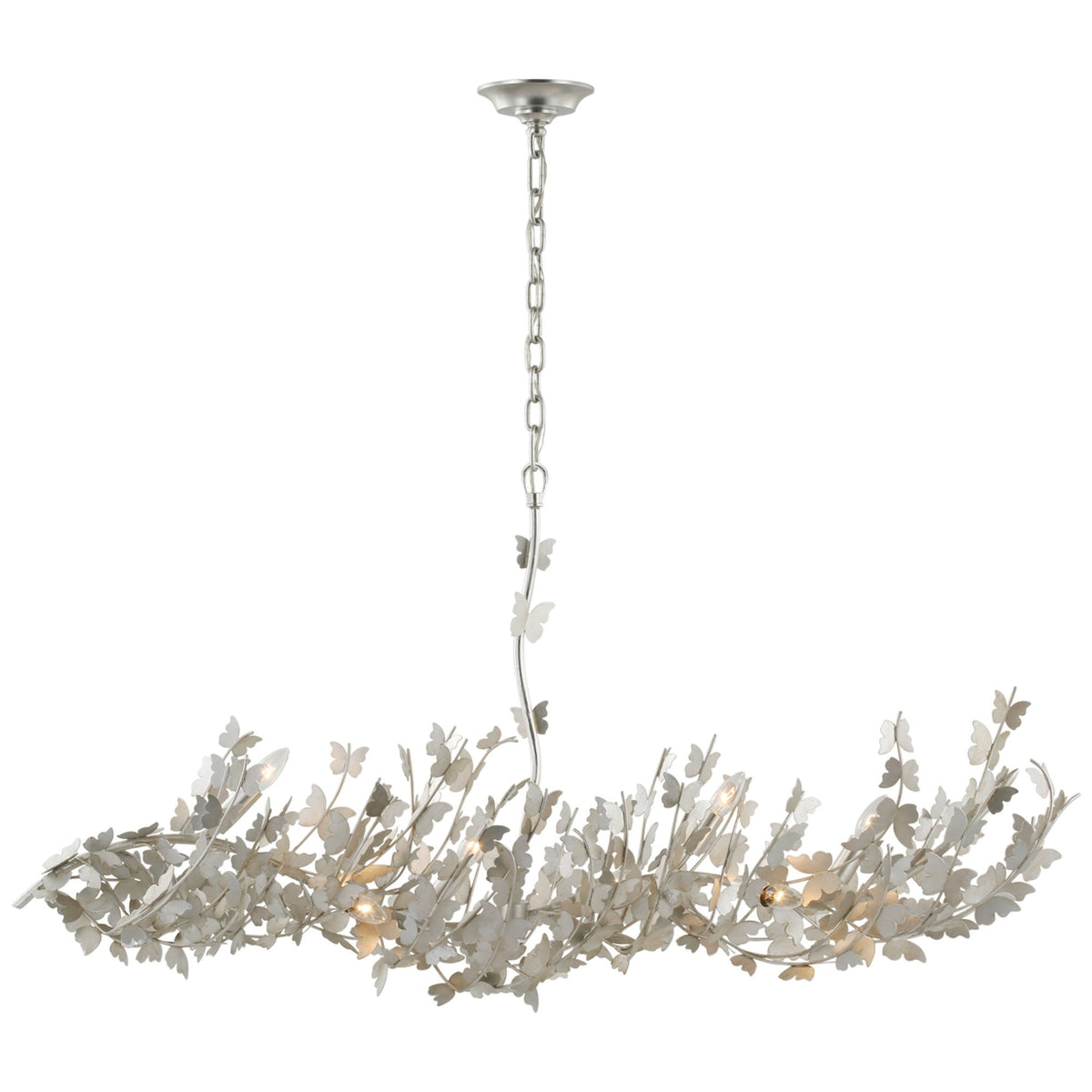 Julie Neill Farfalle Large Linear Chandelier in Burnished Silver Leaf W20.5" x 54.75" x H28.5"