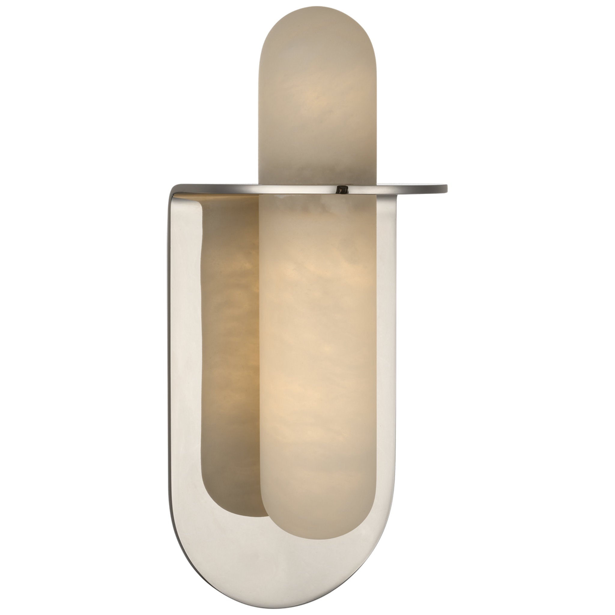 Kelly Wearstler Fosse 11" Invertable Offset Oval Sconce in Polished Nickel with Alabaster Wall Light W4.5" x H10.5"