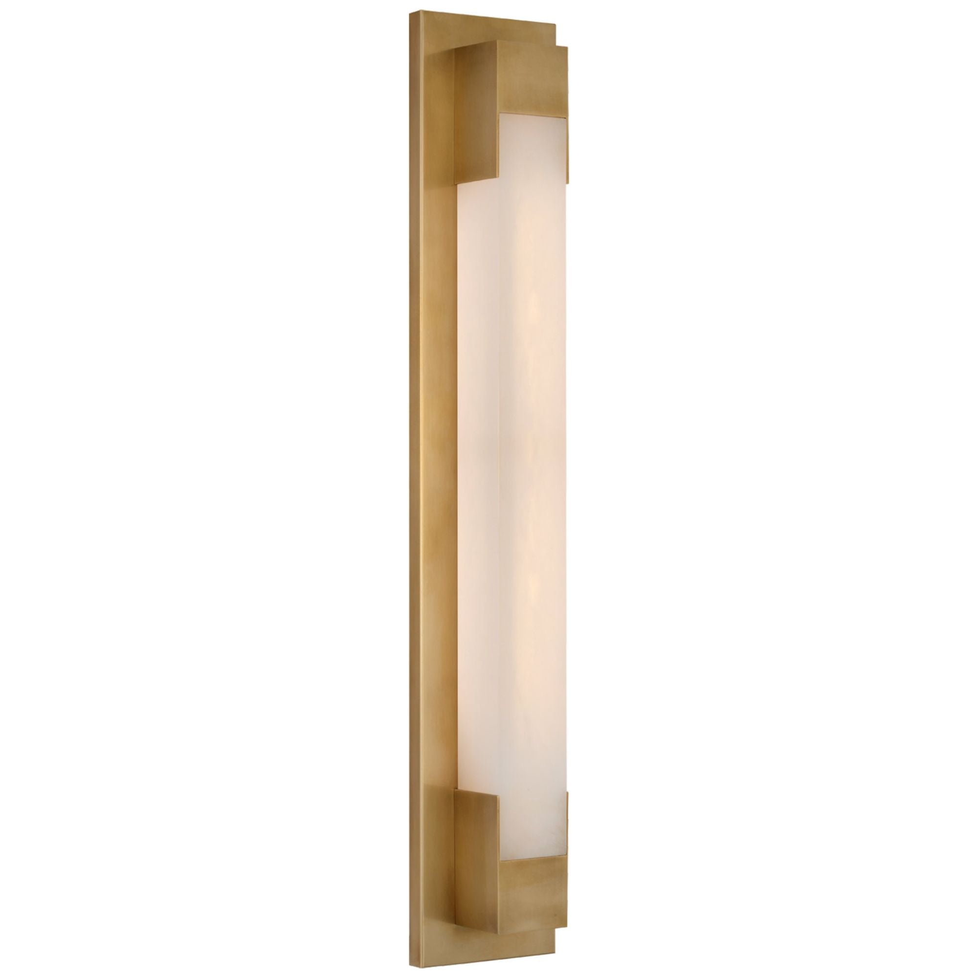 Kelly Wearstler Covet 26" Bracketed Bath Light in Antique-Burnished Brass with Alabaster Wall Light W4.5" x H26.25"