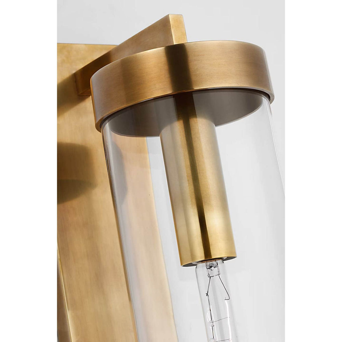 Kelly Wearstler Liaison Large Bracketed Outdoor Wall Sconce in Antique-Burnished Brass with Clear Glass W4.75" x H20" x E8"